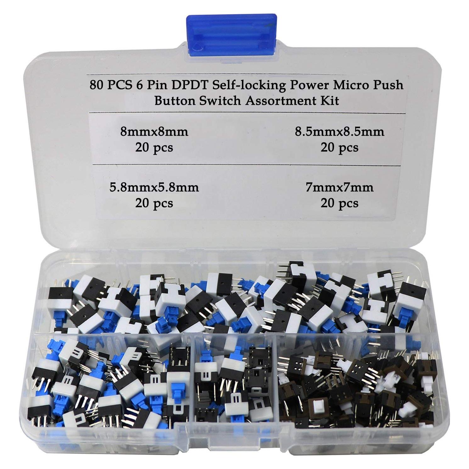 Kit de 80 Interruptores Micro DPDT Auto-bloqueo WOSKY 6 Pines