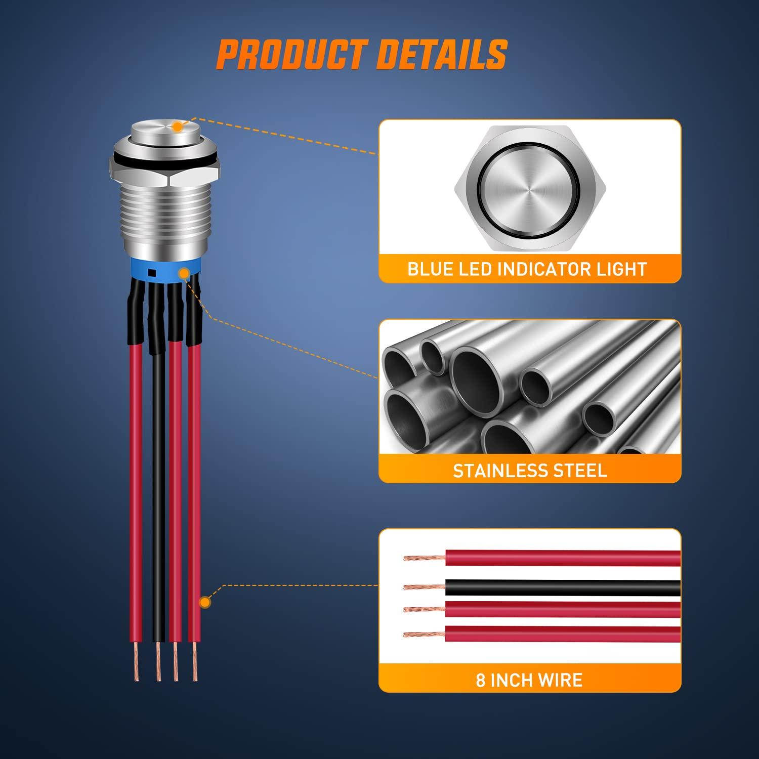 Interruptor de Botón Nilight 12mm 5PCS LED Impermeable