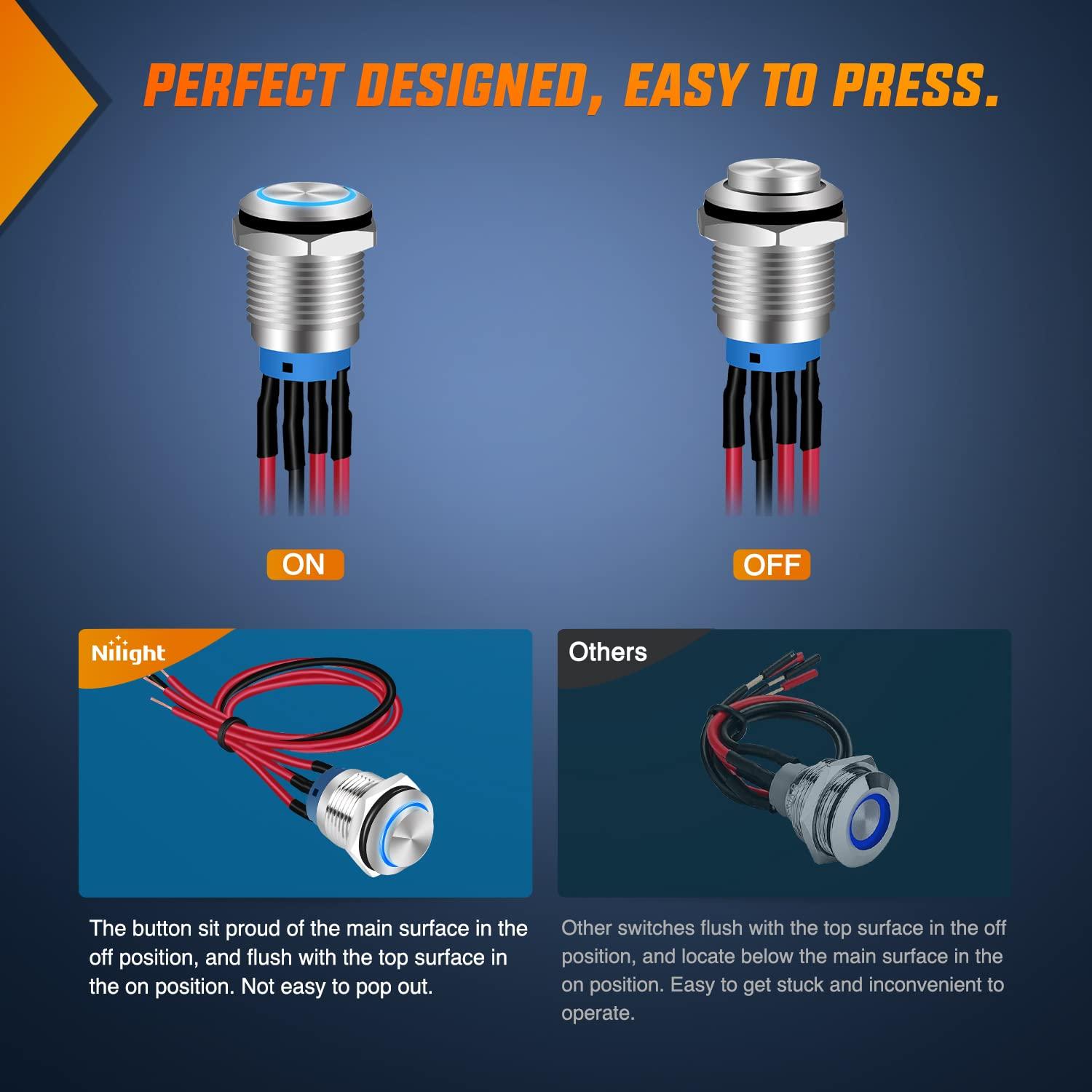 Interruptor de Botón Nilight 12mm 5PCS LED Impermeable