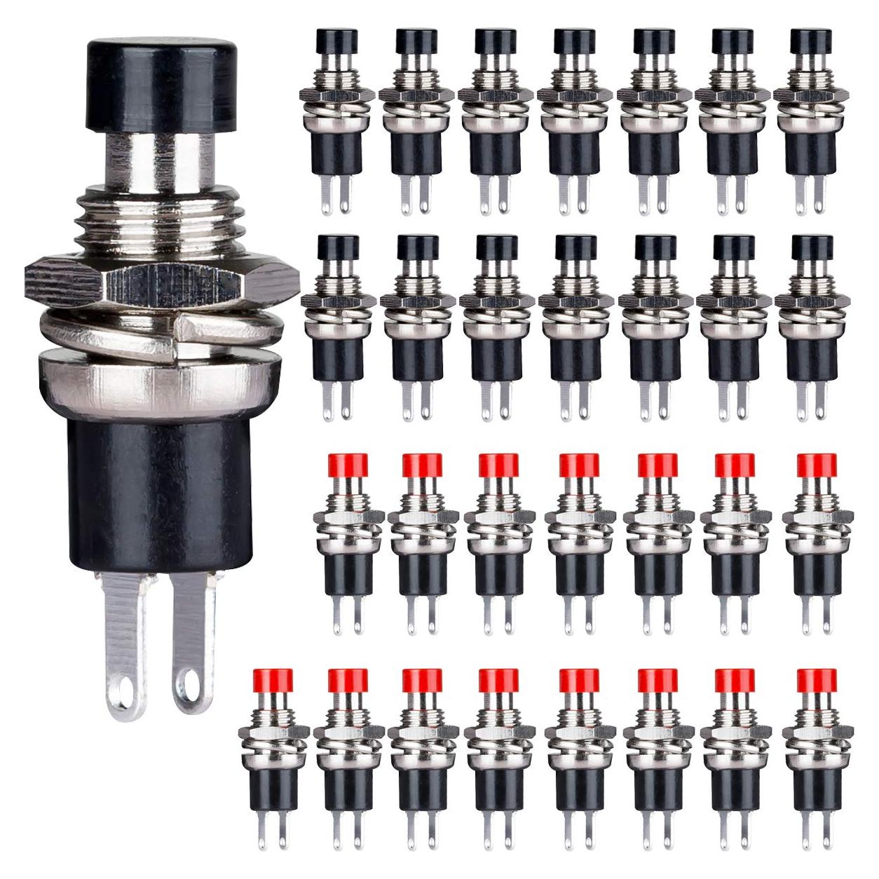 Interruptor Momentáneo Clyxgs 2 Pines 1A 250V AC Negro y Rojo 30 PCS