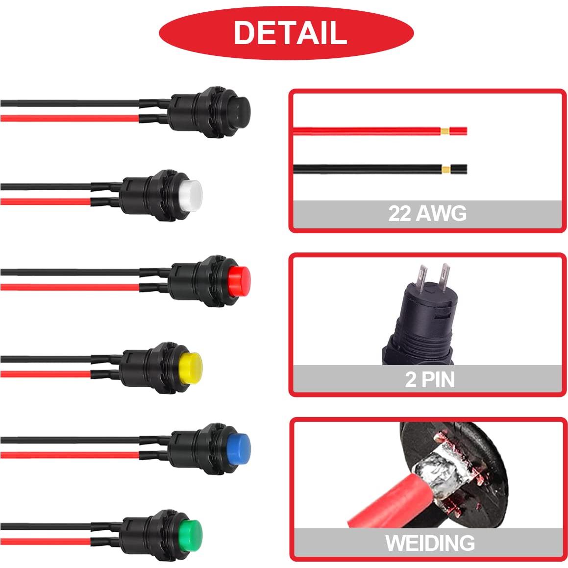 Interruptor de Botón Pulsador Mini Auto-bloqueo 12mm 18 Piezas
