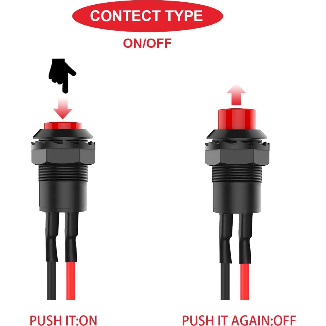 Interruptor de Botón Pulsador Mini Auto-bloqueo 12mm 18 Piezas