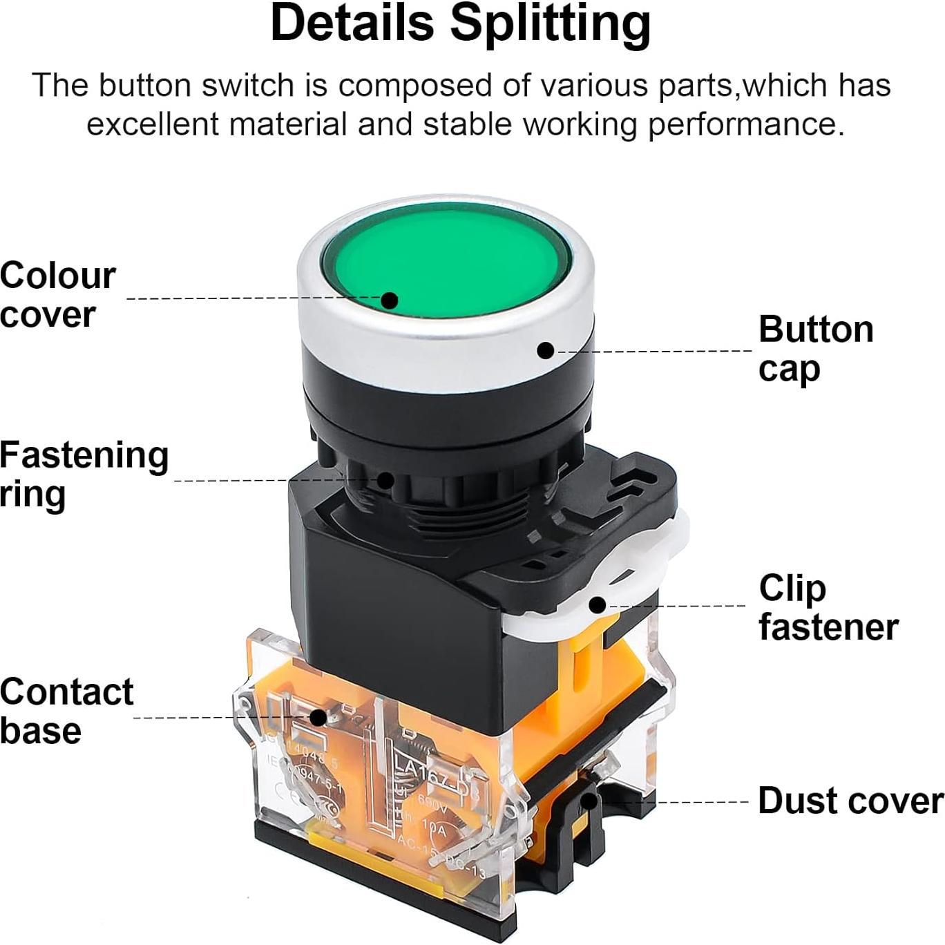 Interruptor Momentáneo Rojo y Verde Minyu 1NO 1NC Auto-Reinicio