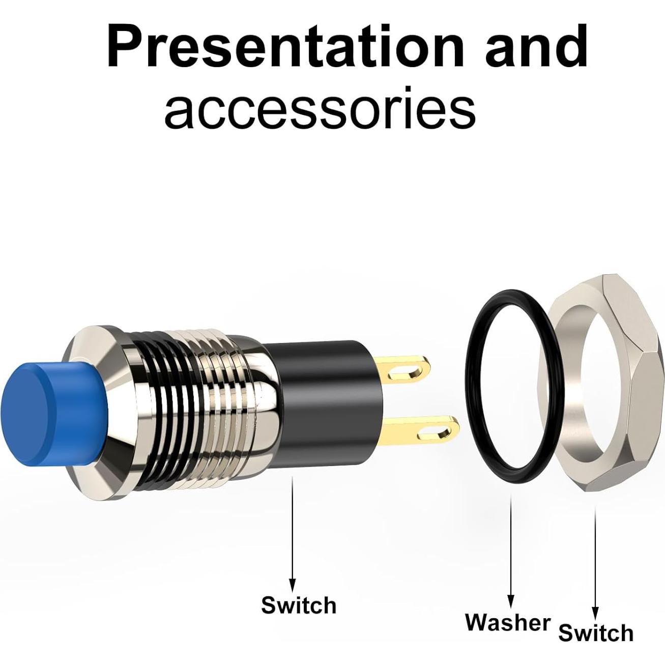 Interruptor de Botón DIYhz Auto-bloqueo 10mm DC24V Azul 5PCS