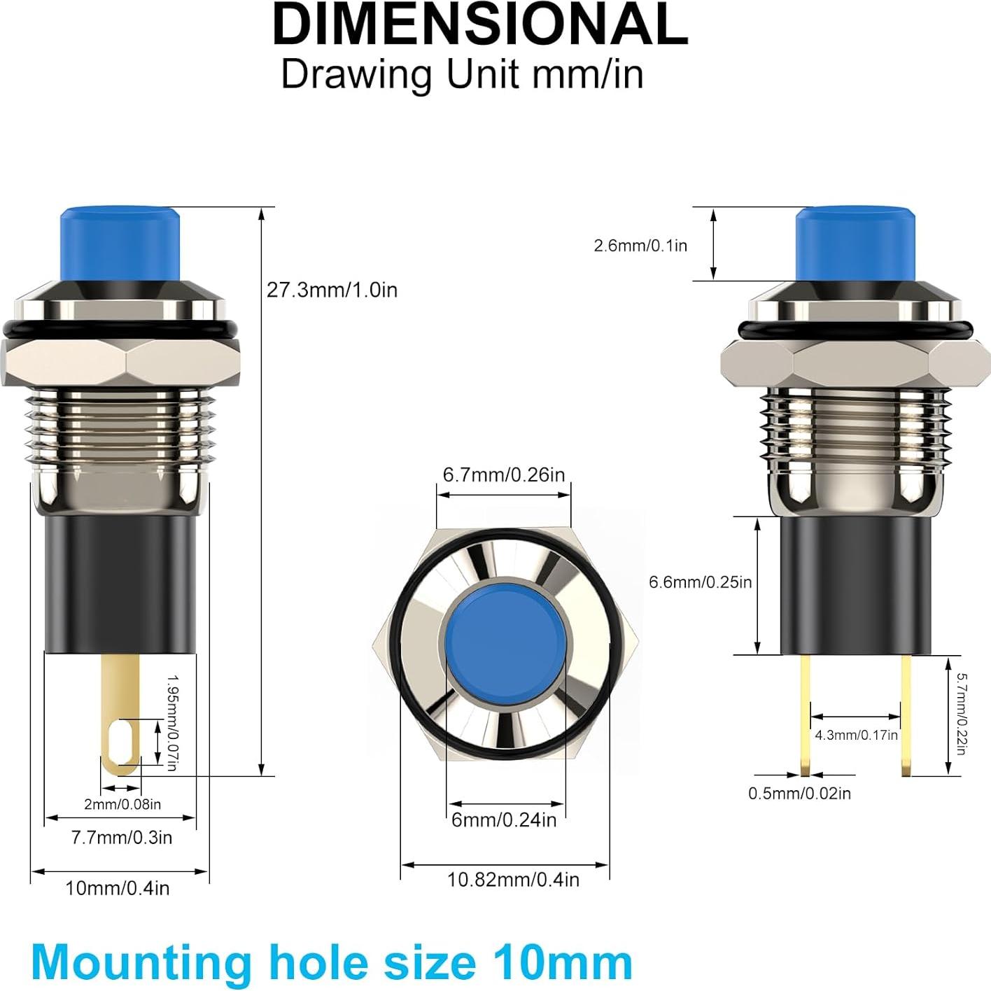 Interruptor de Botón DIYhz Auto-bloqueo 10mm DC24V Azul 5PCS