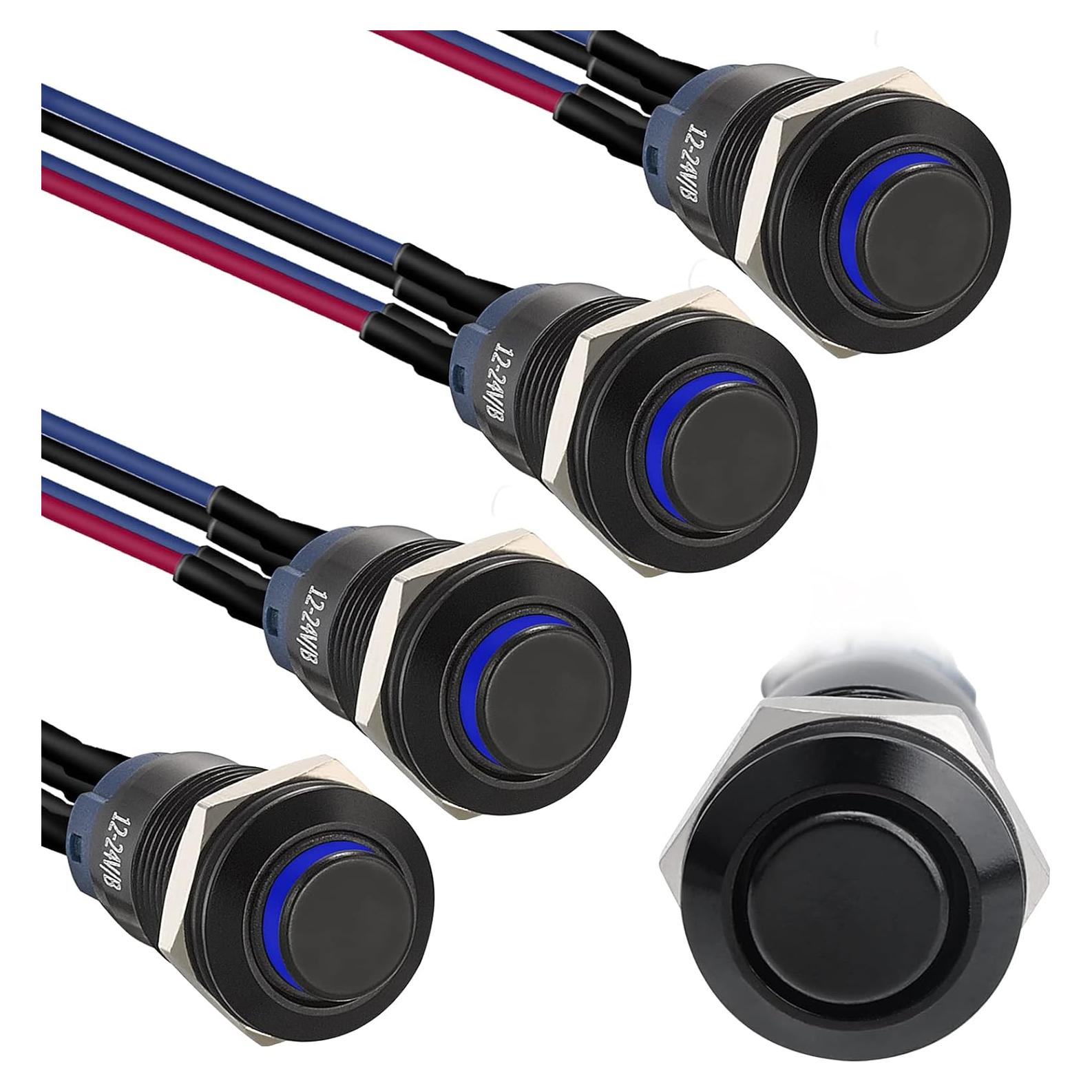 Interruptor de Botón Pulsador STARELO 12mm LED Azul IP65 - 5pcs