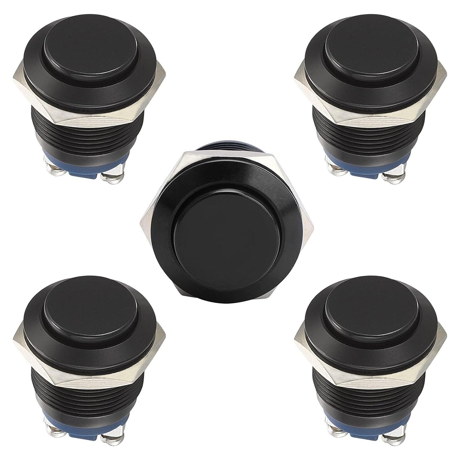 Interruptor Momentáneo STARELO 19mm IP65 5pcs Carcasa Negra