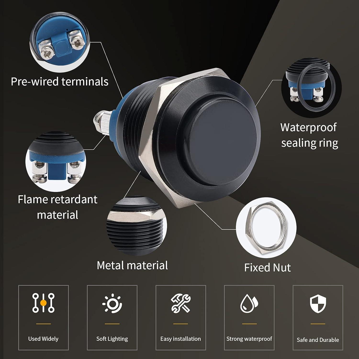 Interruptor Momentáneo STARELO 19mm IP65 5pcs Carcasa Negra