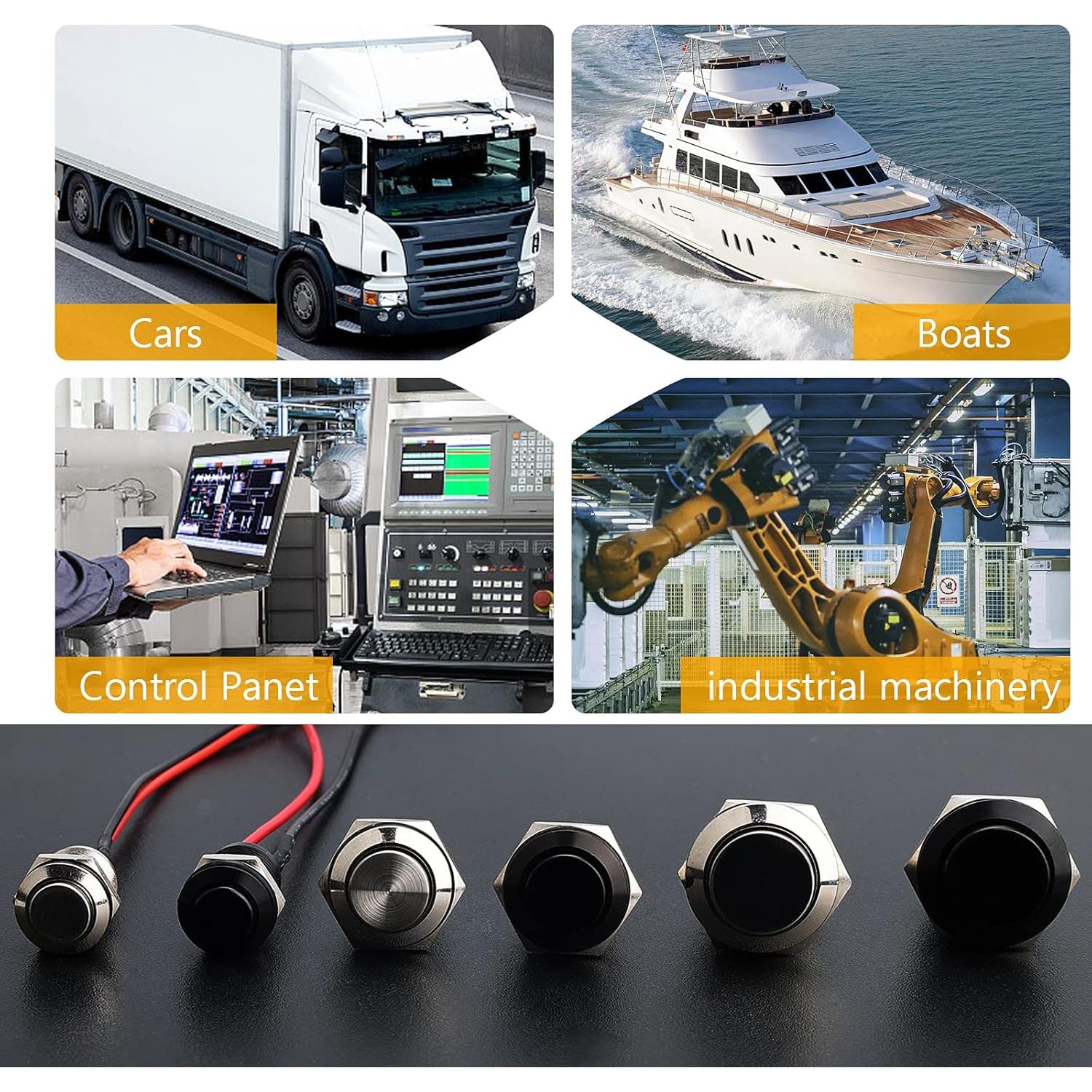 Interruptor Momentáneo STARELO 19mm IP65 5pcs Carcasa Negra