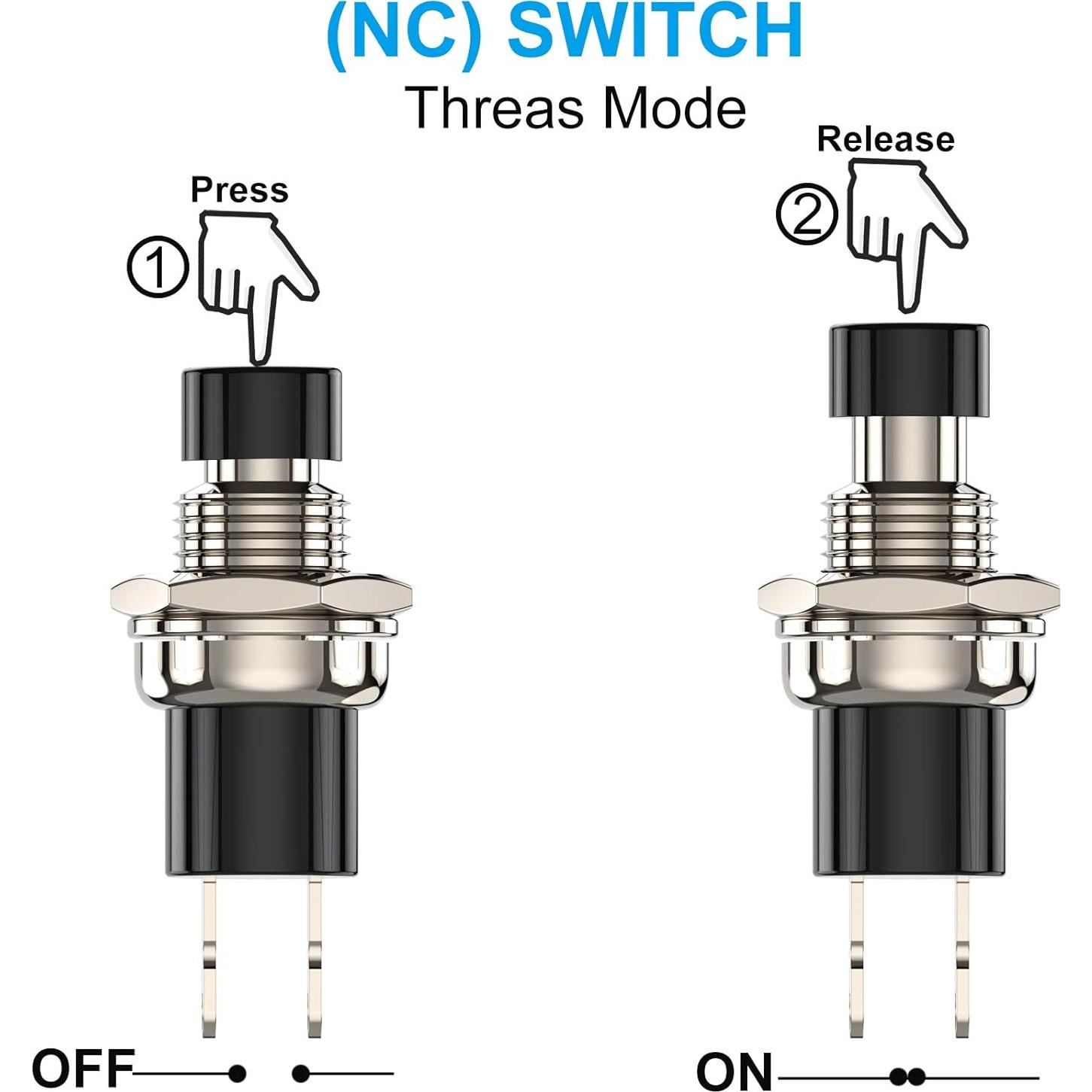 Interruptor de Botón Momentáneo DIYhz NC 1A 250V 10pcs