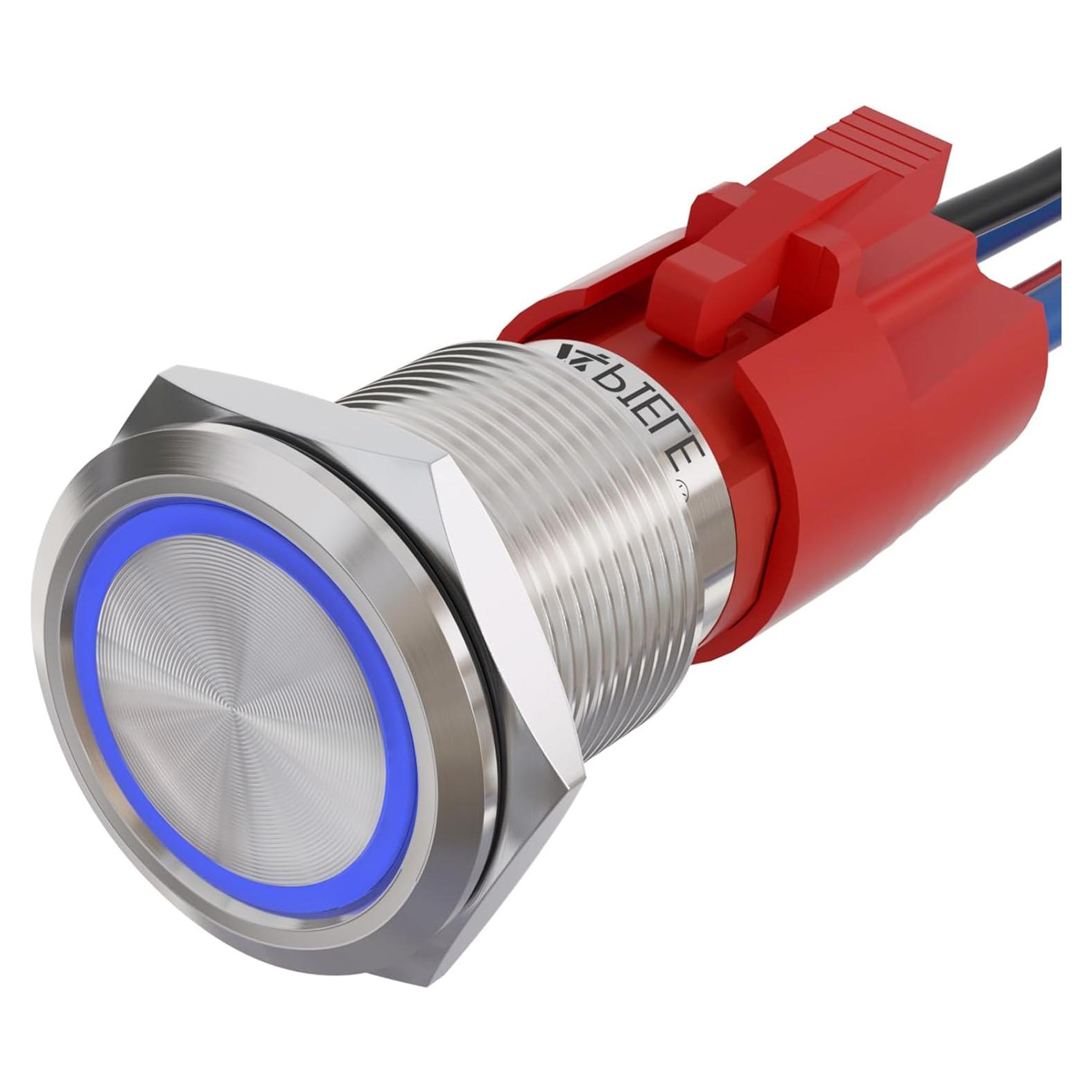 Interruptor Momentáneo LED 10A 19mm APIELE Acero Inoxidable Azul