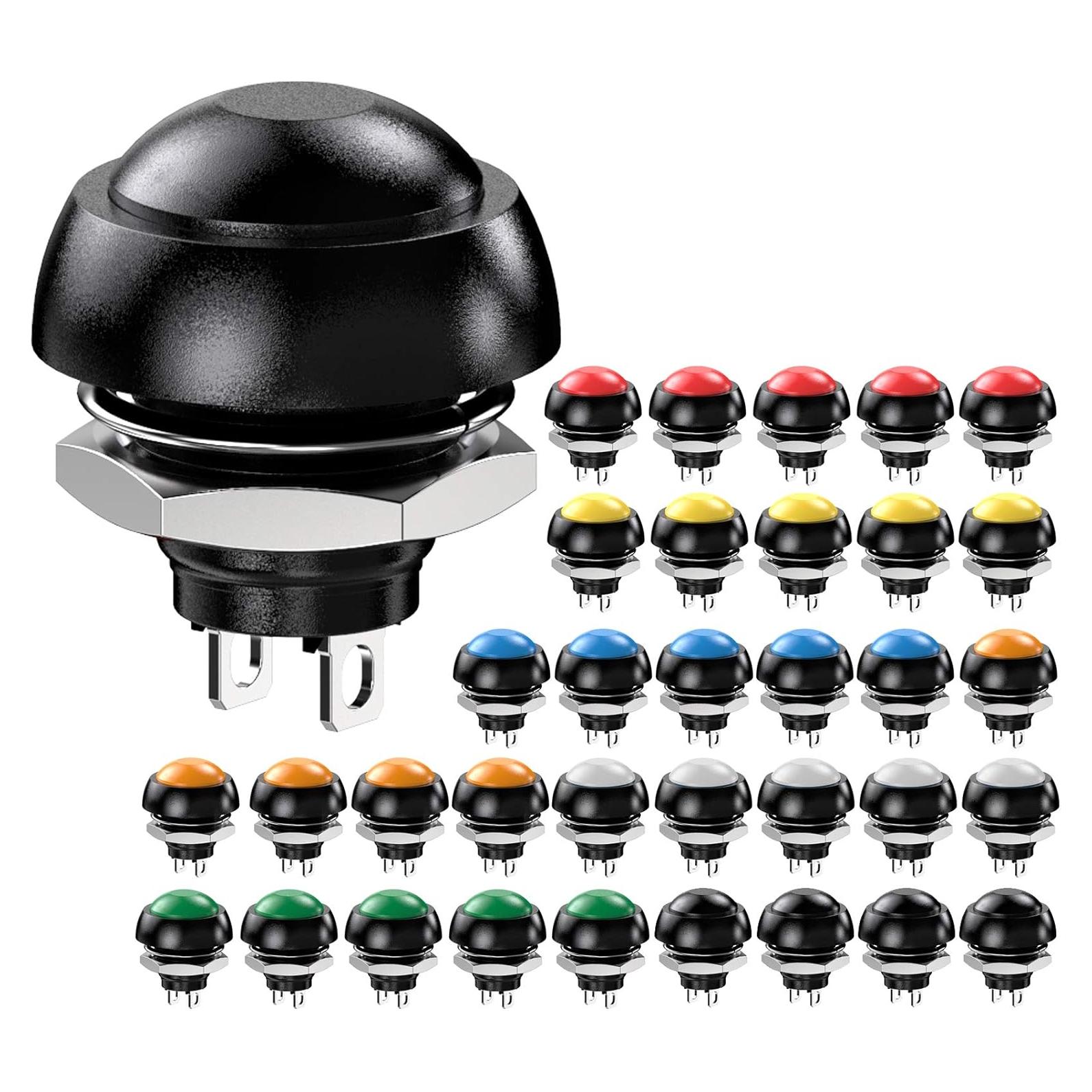 Interruptor de Botón Momentáneo Impermeable DIYhz 12mm 35 Pcs