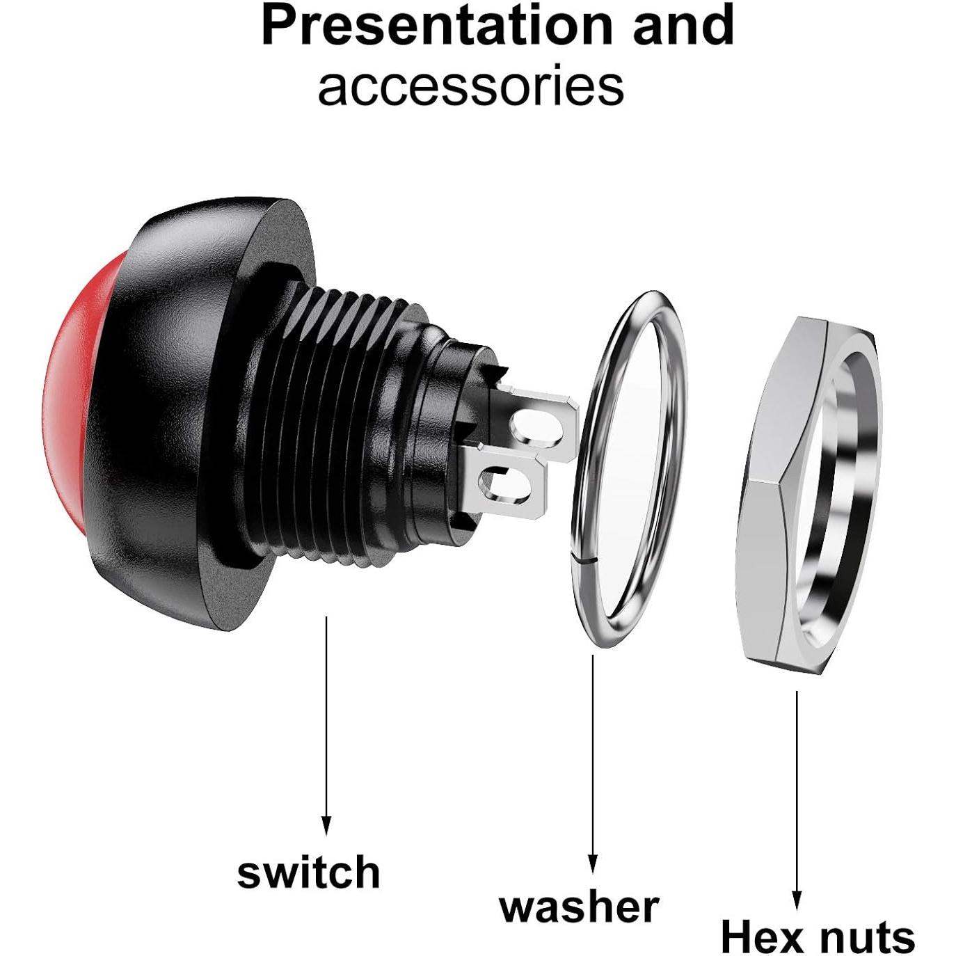 Interruptor de Botón Momentáneo Impermeable DIYhz 12mm 35 Pcs