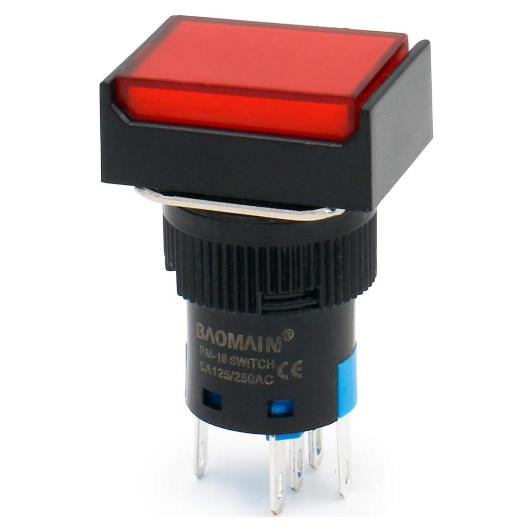Interruptor Momentáneo Baomain 16mm Luz LED Roja DC 12V