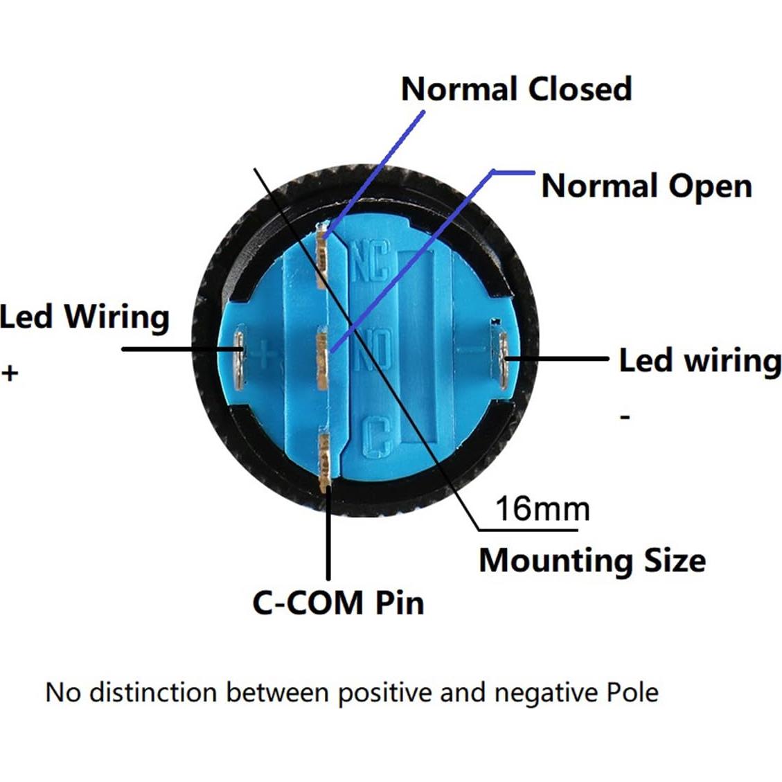 Interruptor Momentáneo Baomain 16mm Luz LED Roja DC 12V