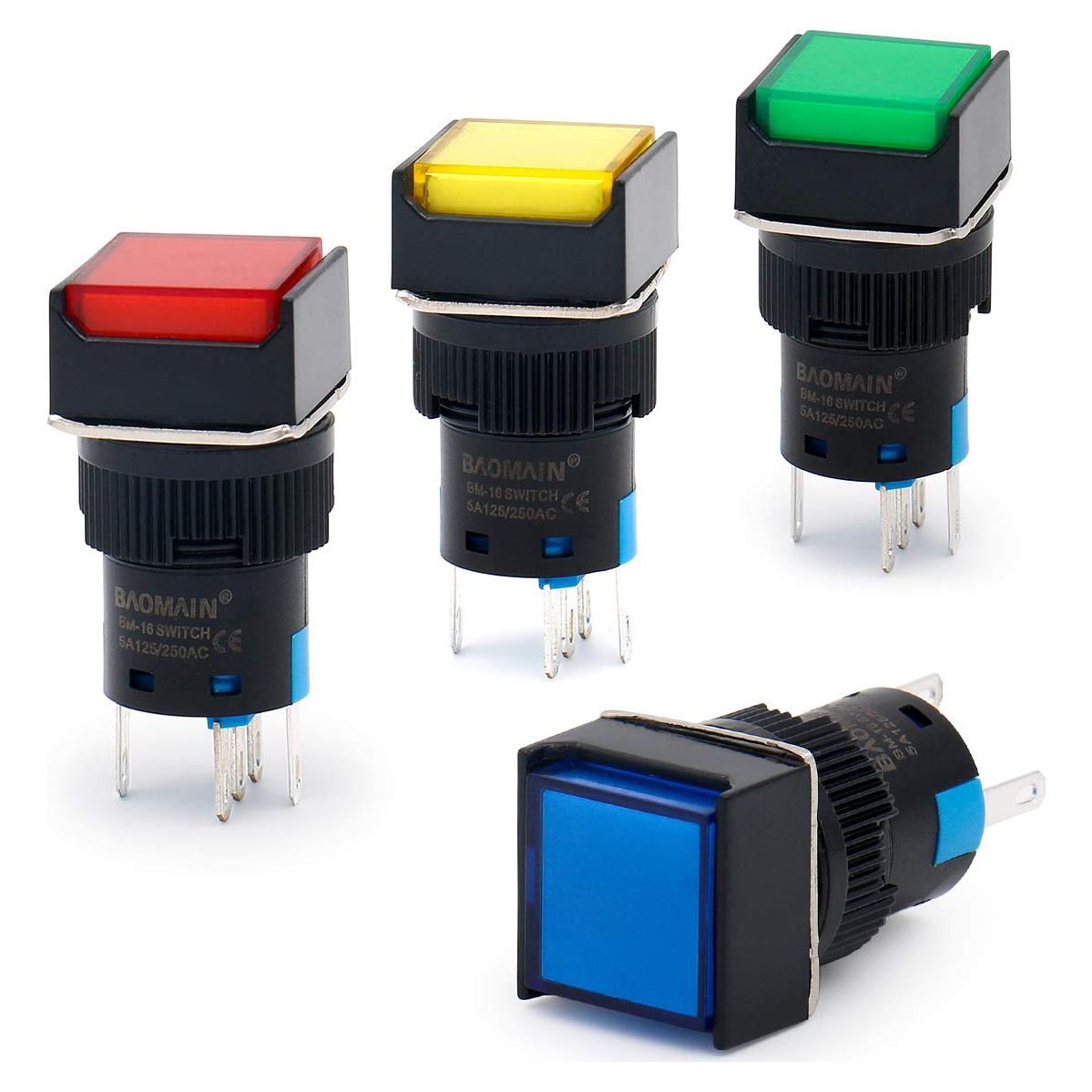 Interruptor de Botón Pulsador Baomain 16mm 4-Pack LED