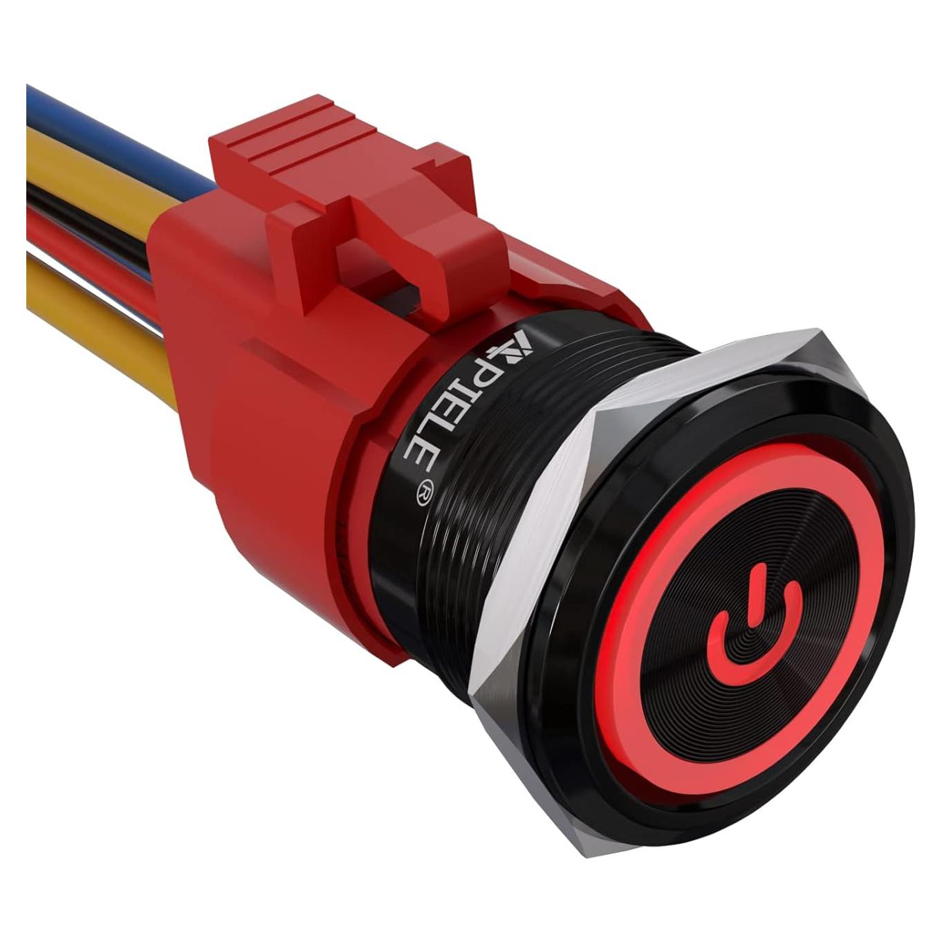 Interruptor Pulsador Metal 22mm APIELE 12V 10A IP65 Negro-Rojo