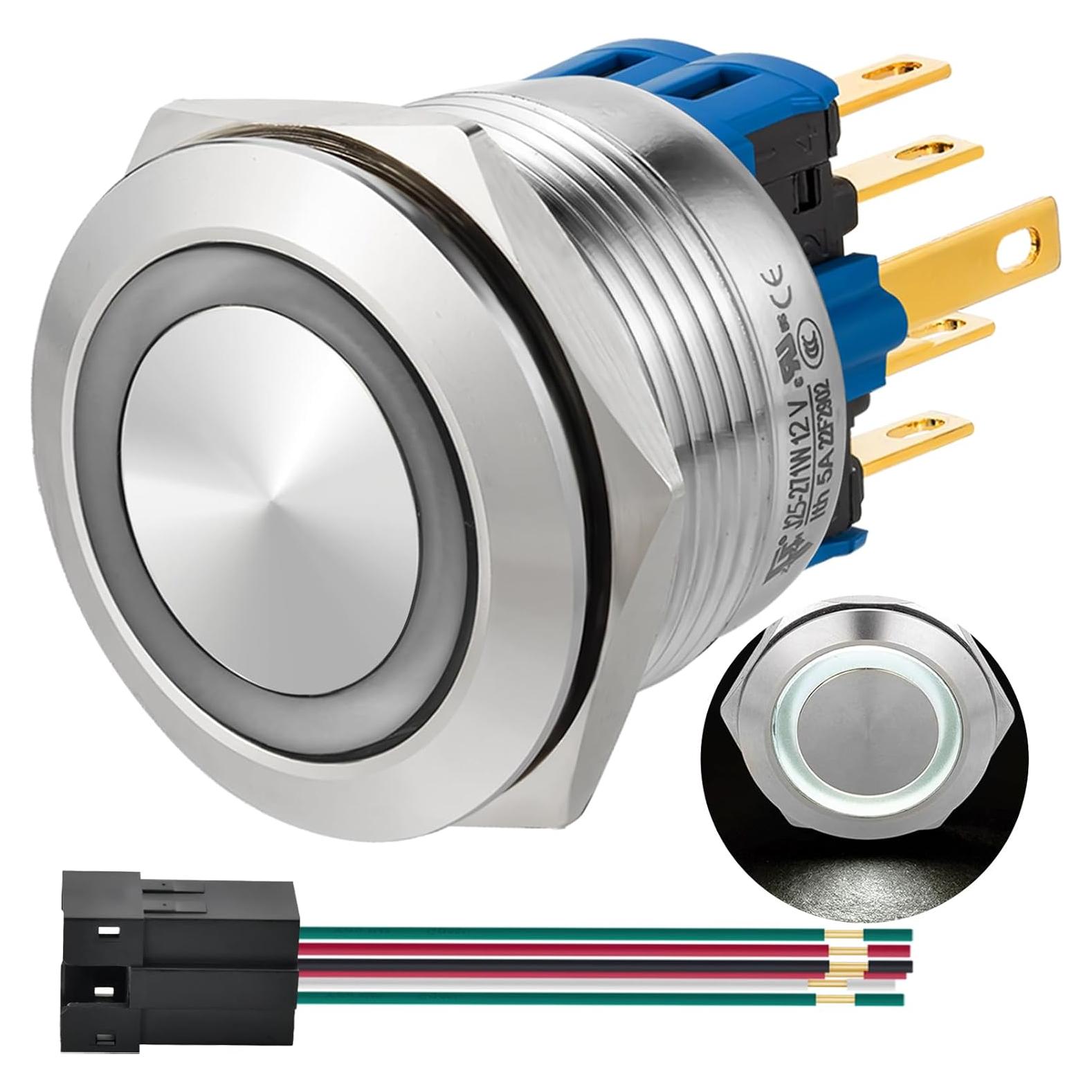 Interruptor Momentáneo 25mm Acero Inoxidable 304 LED 12V