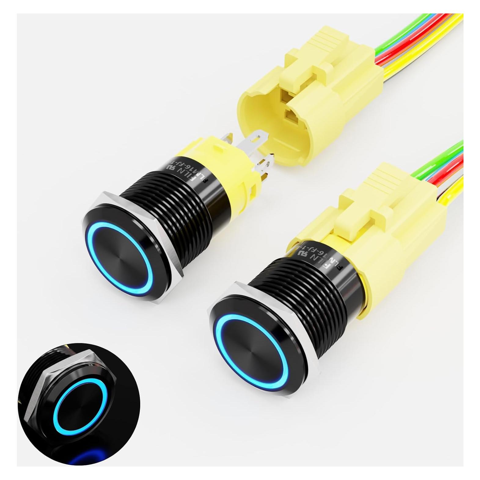 Interruptor de Botón LED 16mm FILN IP67 Azul para Coches