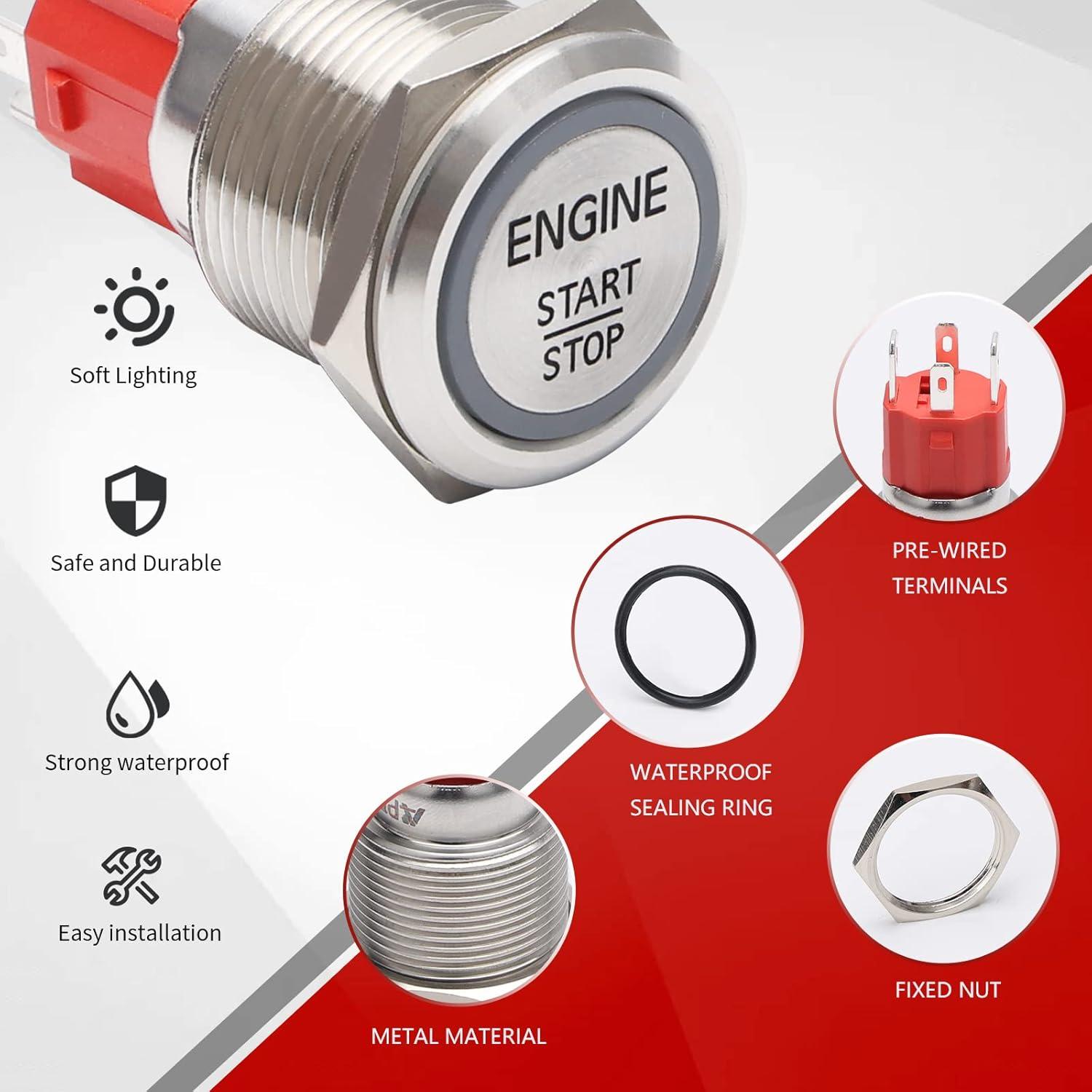 Interruptor de Arranque por Pulsador APIELE 12V con LED Rojo