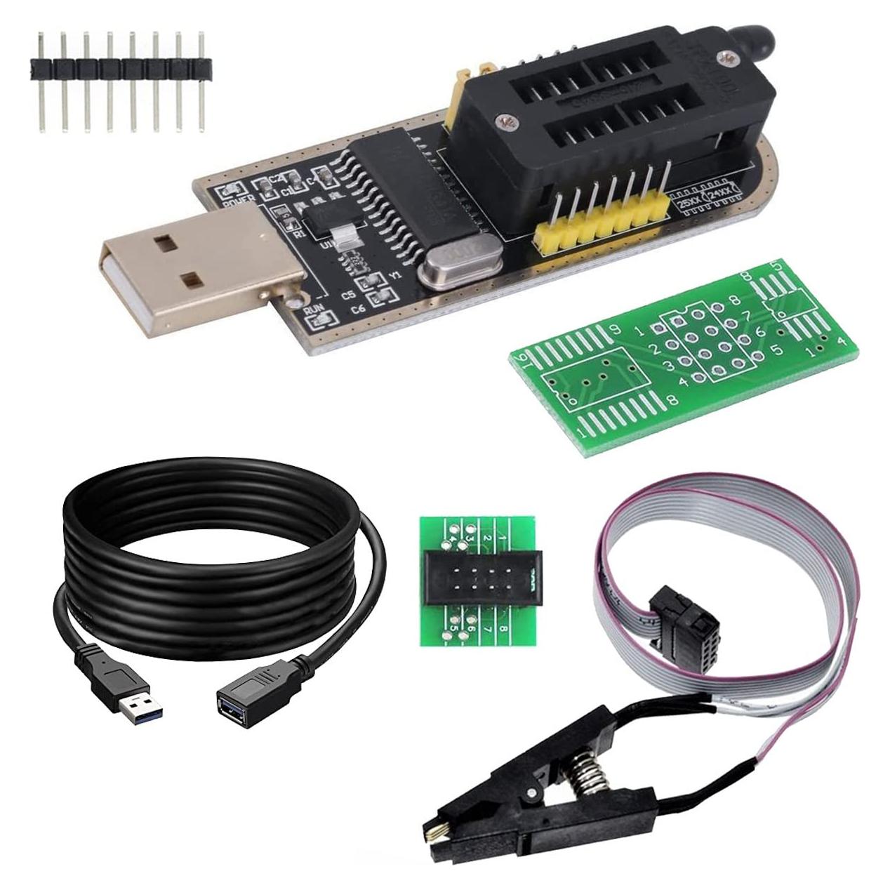 Programador USB CH341A para EEPROM Flash BIOS 24 25 con Clip SOIC8