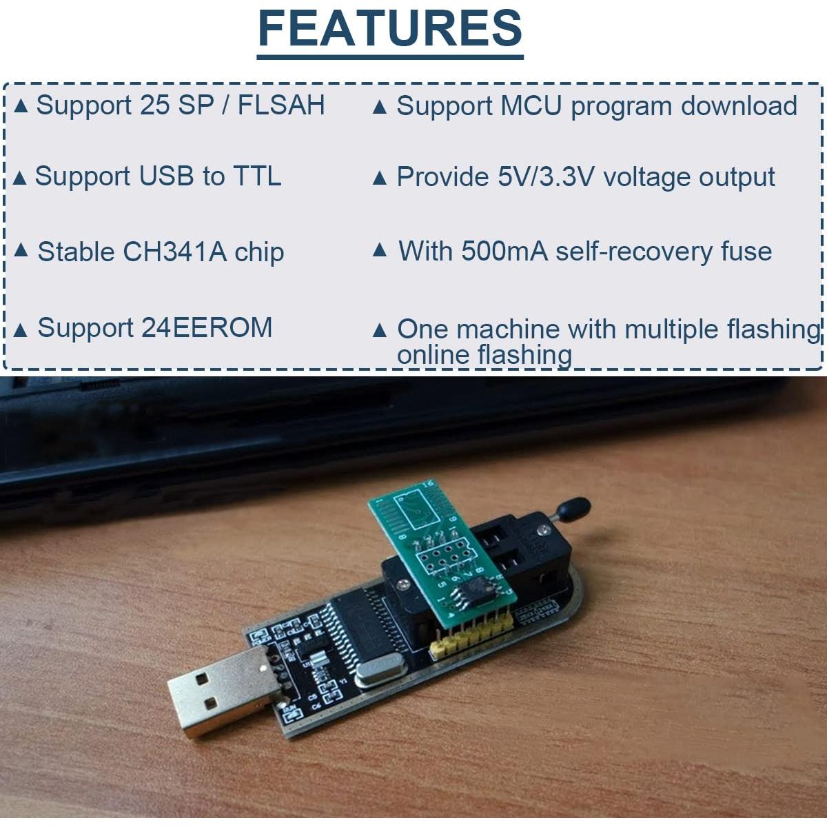 Programador USB CH341A para EEPROM Flash BIOS 24 25 con Clip SOIC8