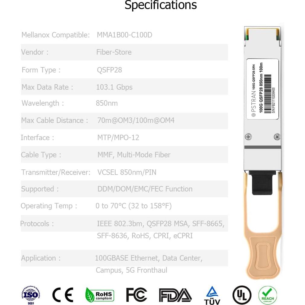 Módulo Transceptor Óptico QSFP28 100GBASE-SR4 OPSTRAN 100m