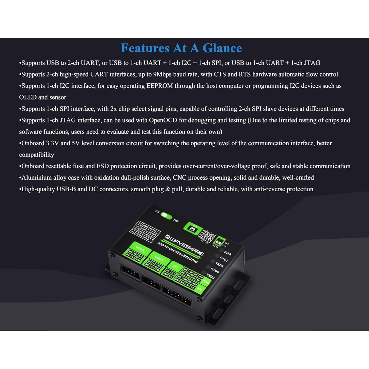 Convertidor USB a UART I2C SPI JTAG Wonrabai 9g