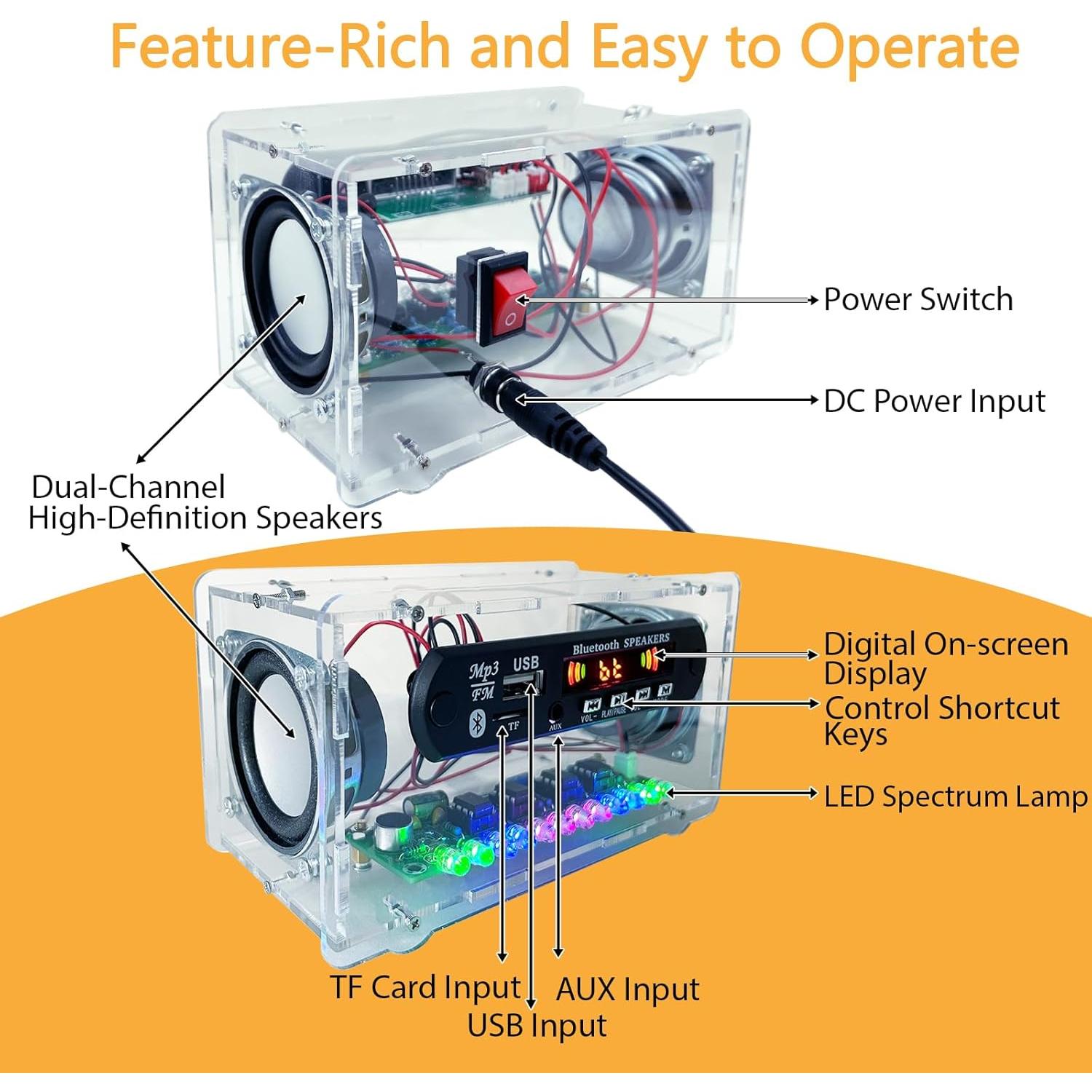 Kit de Altavoz Bluetooth DIY EIELE con Control Remoto y Radio FM
