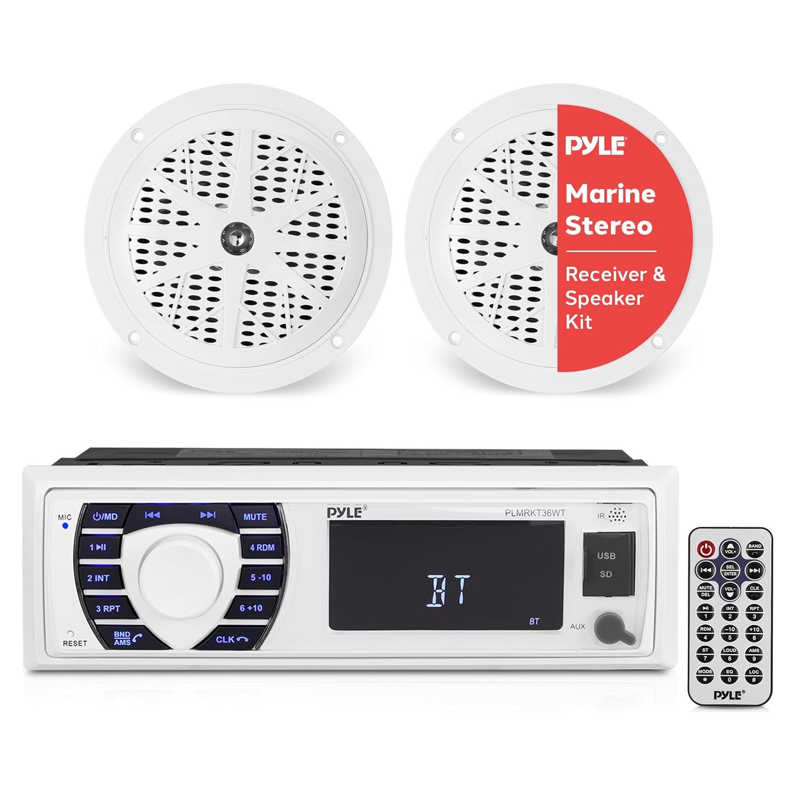 Kit Receptor y Altavoces Marinos Pyle PLMRKT36WT Bluetooth 5.25"