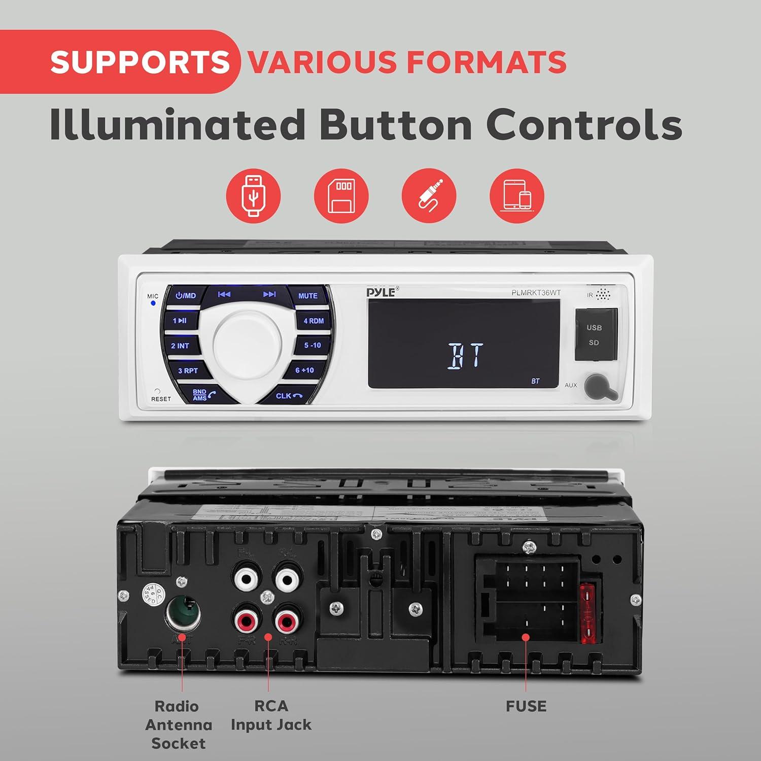 Kit Receptor y Altavoces Marinos Pyle PLMRKT36WT Bluetooth 5.25"