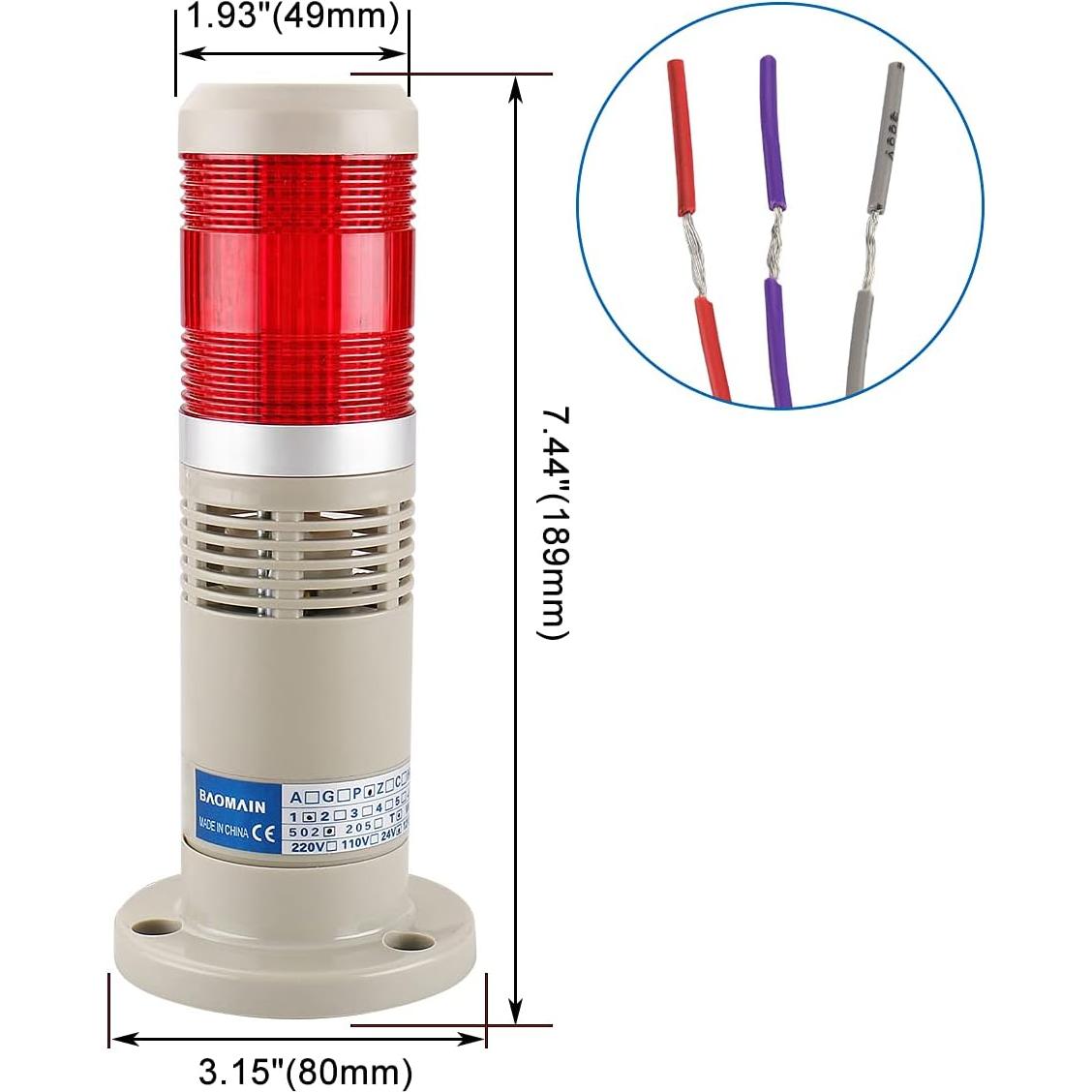 Luz de Advertencia Industrial Baomain LTP-502TJ 24V CC Roja