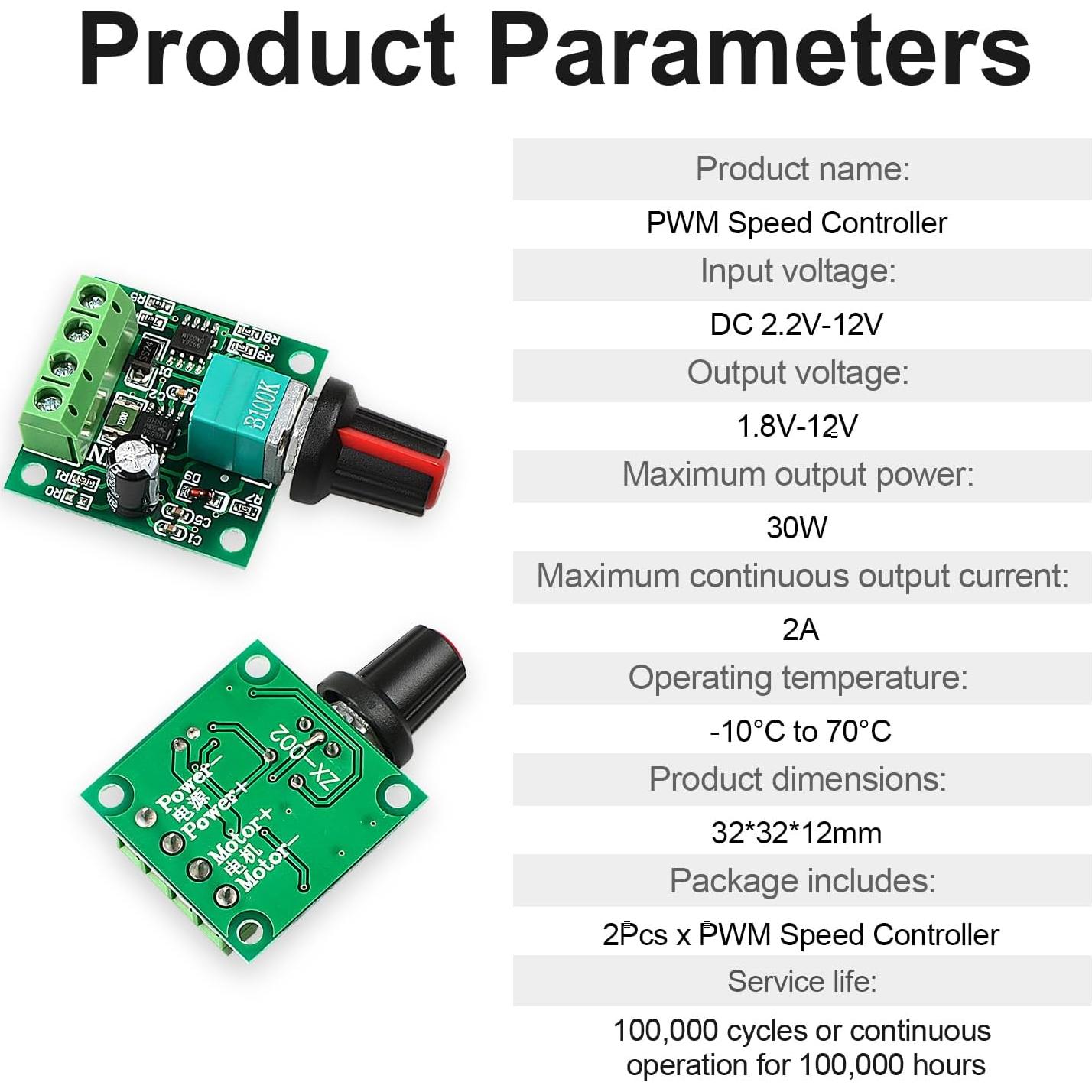 Controlador de Velocidad PWM Z.Hen 1.8V-12V 2A 30W - 2 Pcs