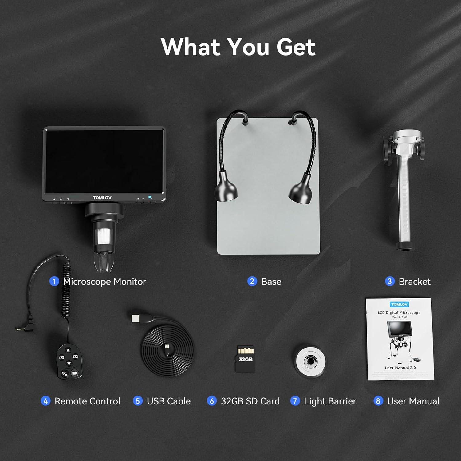 Microscopio Digital TOMLOV DM9 12MP 1080P 1200X Plata