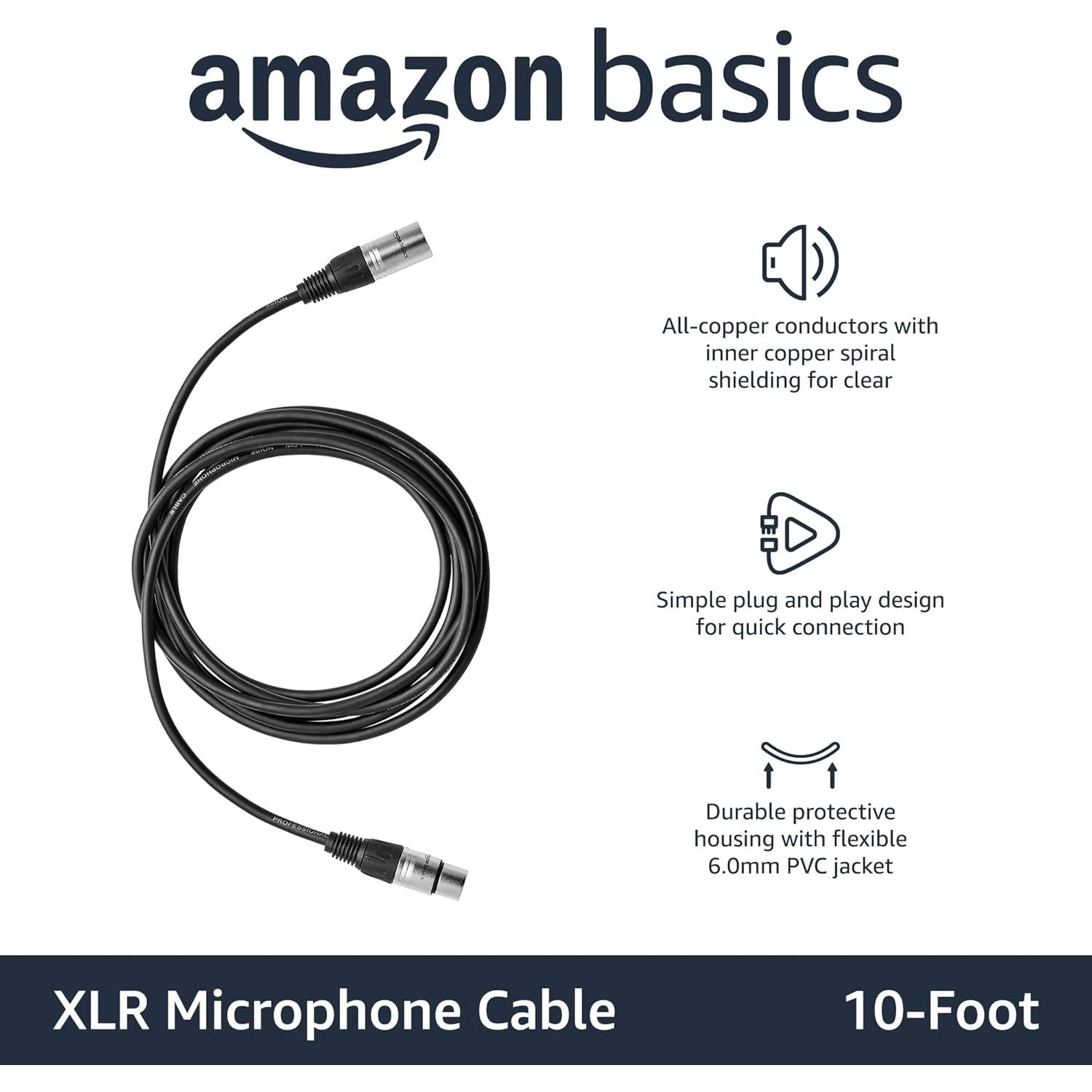Cable de micrófono XLR Amazon Basics 3.05m macho a hembra negro