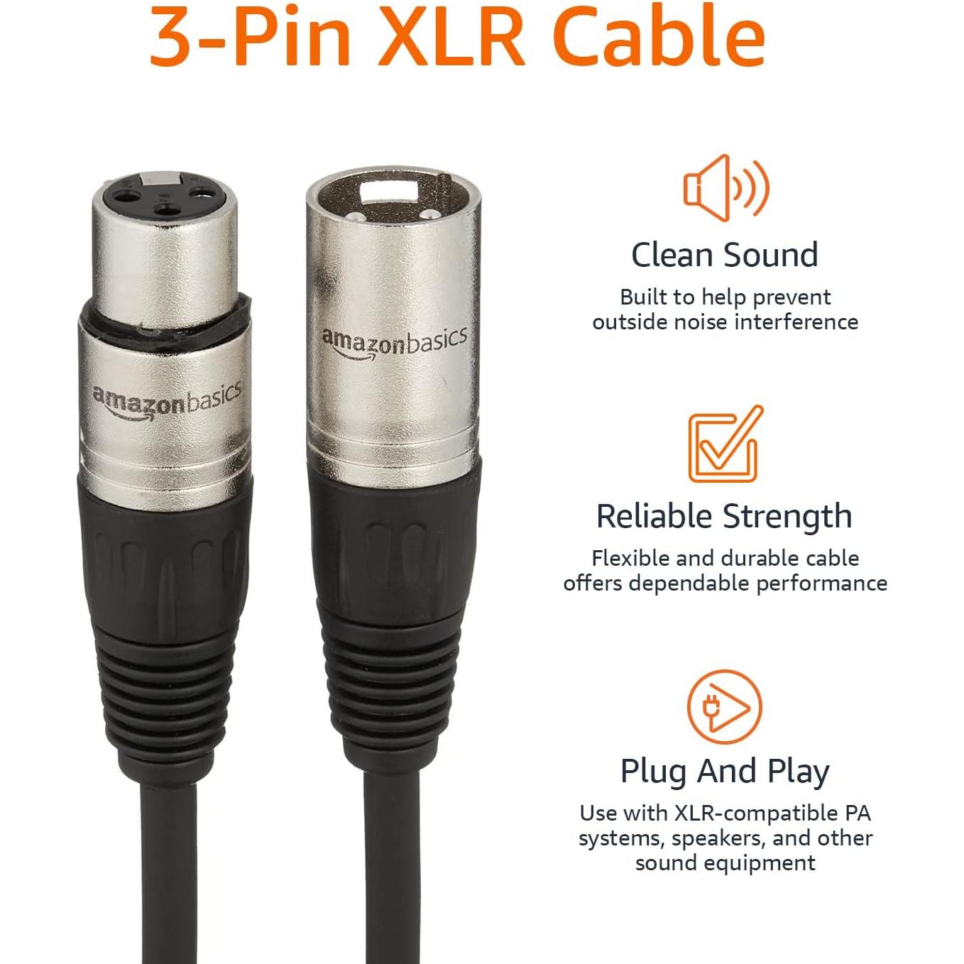 Cable de micrófono XLR Amazon Basics 3.05m macho a hembra negro