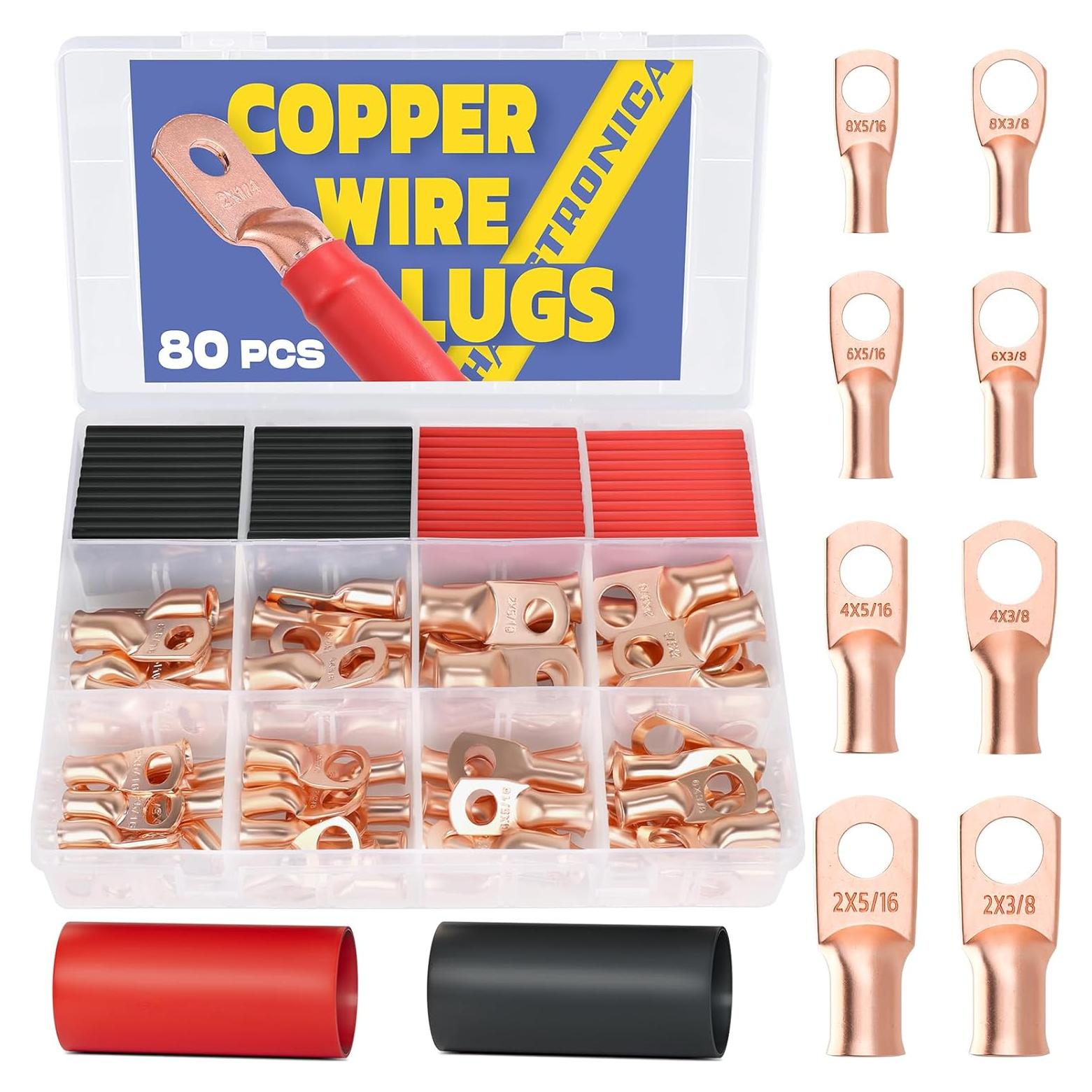 Kit de Terminales de Cable de Batería Haisstronica 80pcs Cobre Puro