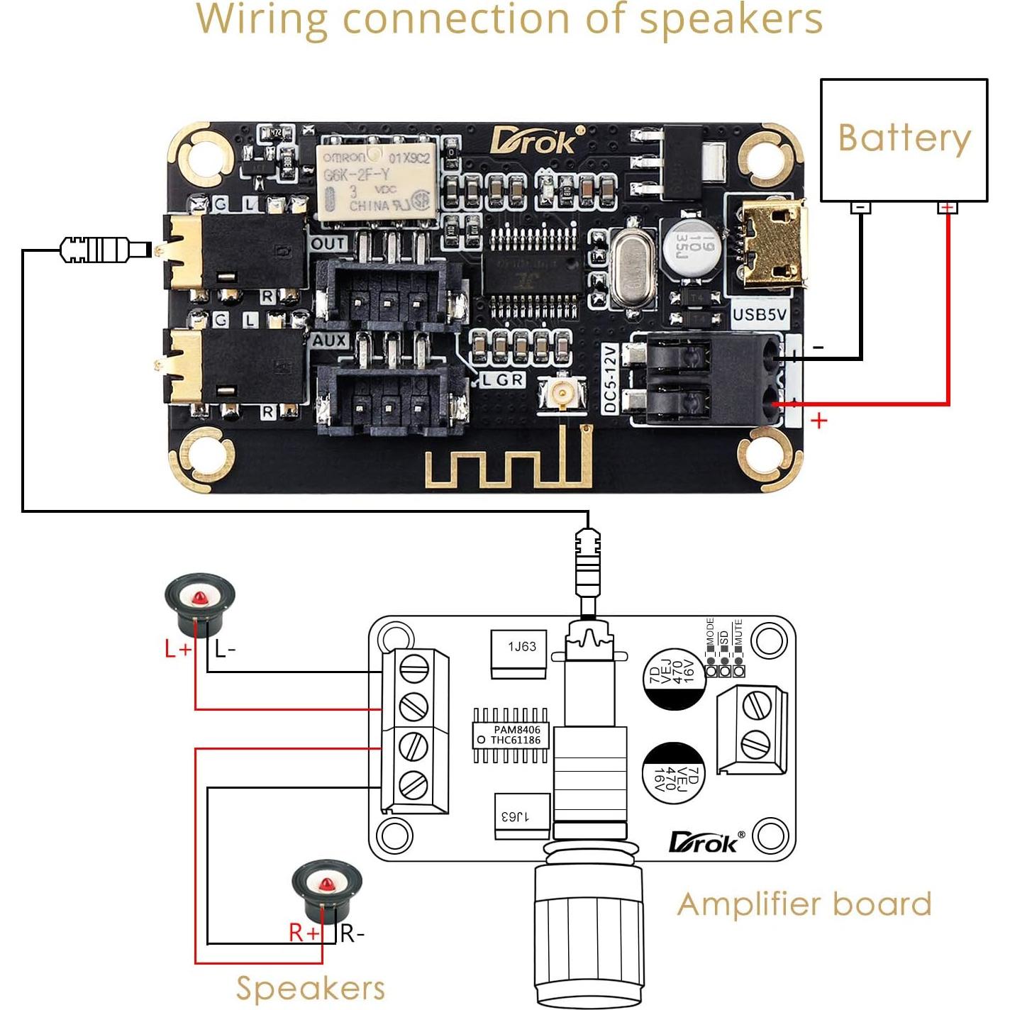 Receptor de Audio Bluetooth DROK 5V-12V Estéreo Inalámbrico