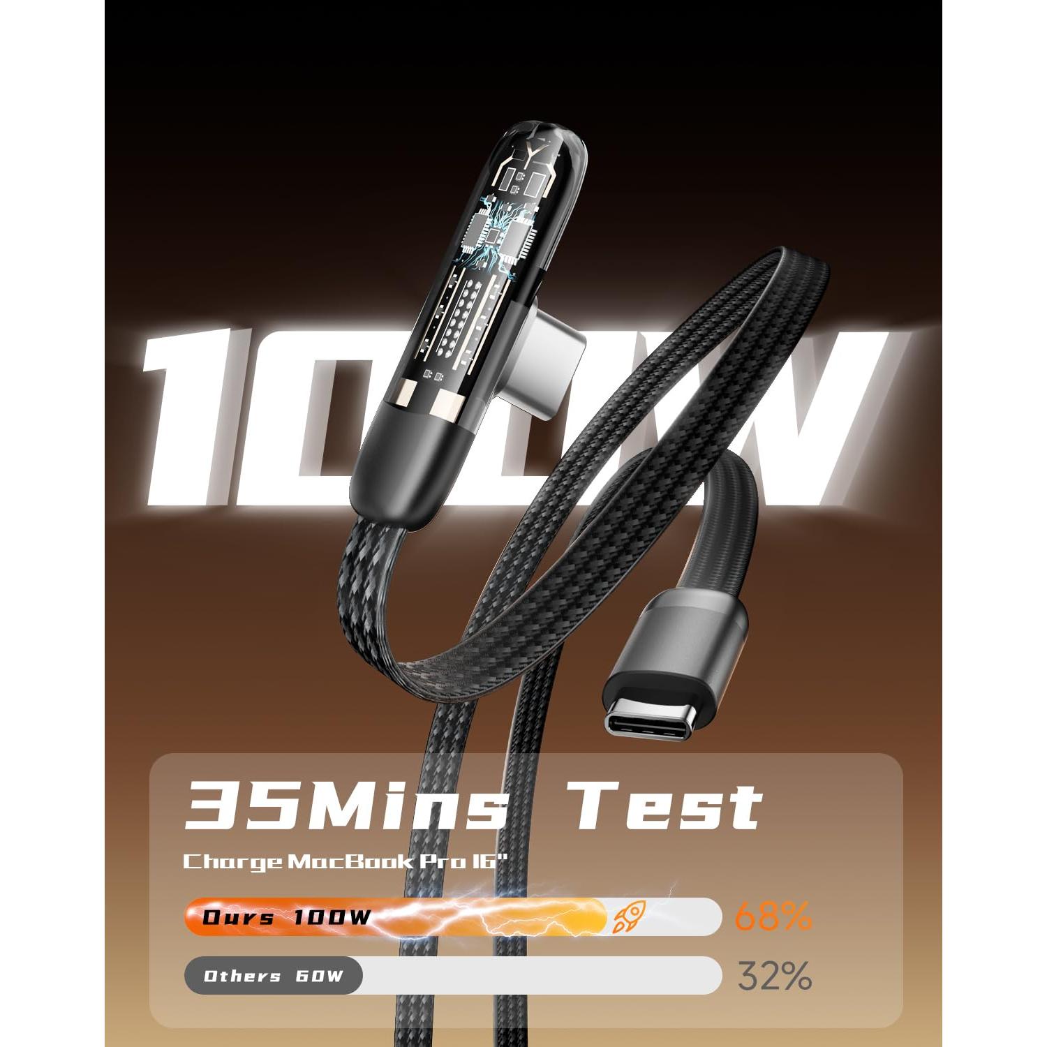 Cable USB C en ángulo recto Smolink 10FT 2-pack carga 100W