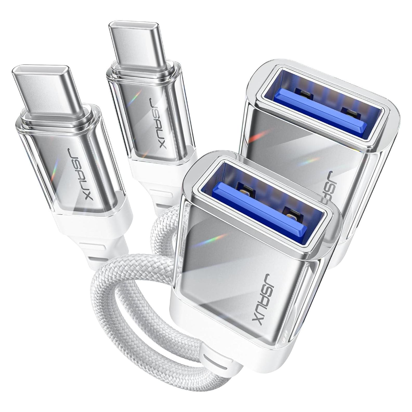 Adaptador USB a USB C JSAUX 2 Piezas Blanco Cristal 5Gbps