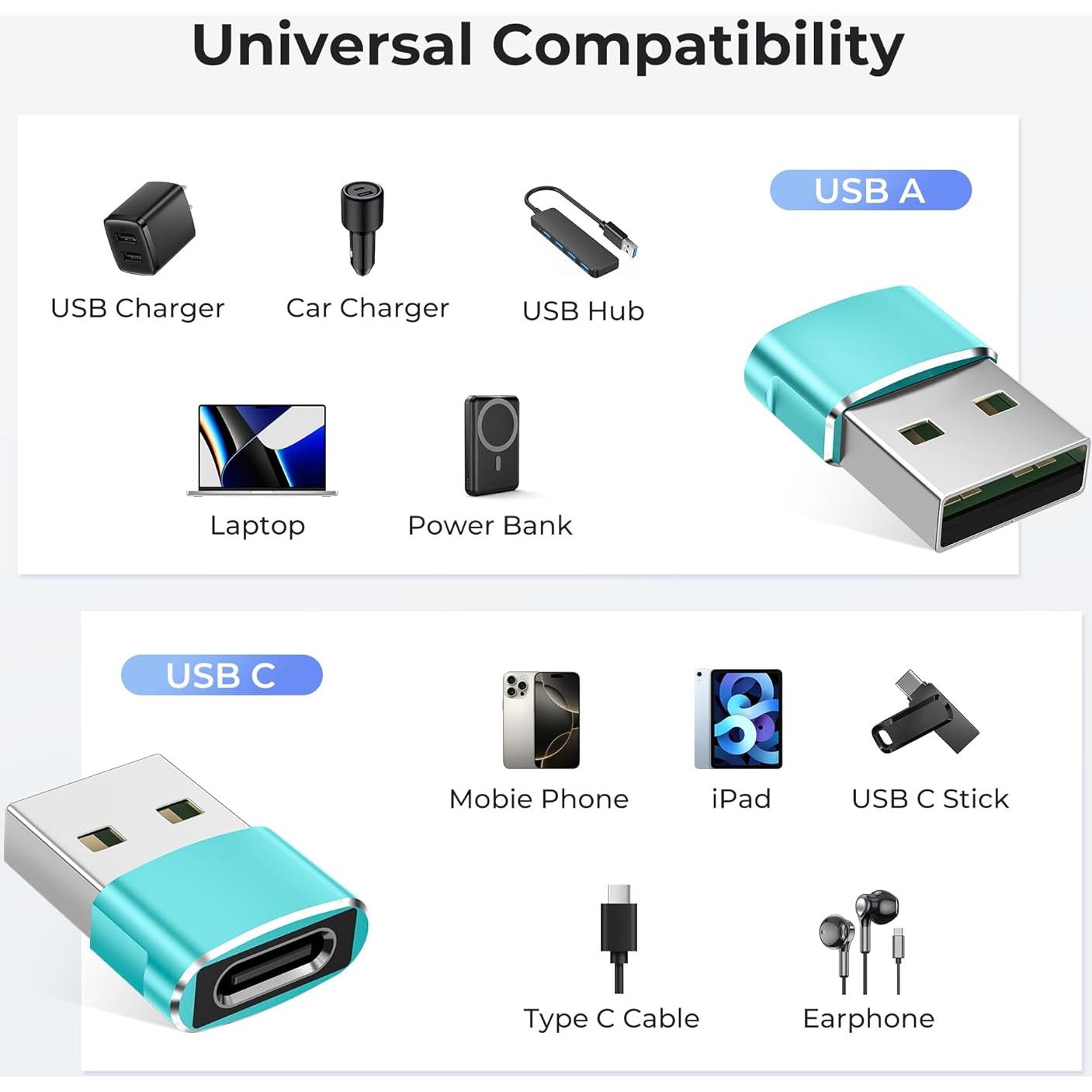 Adaptador USB C a USB A Basesailor Paquete de 3 Verde