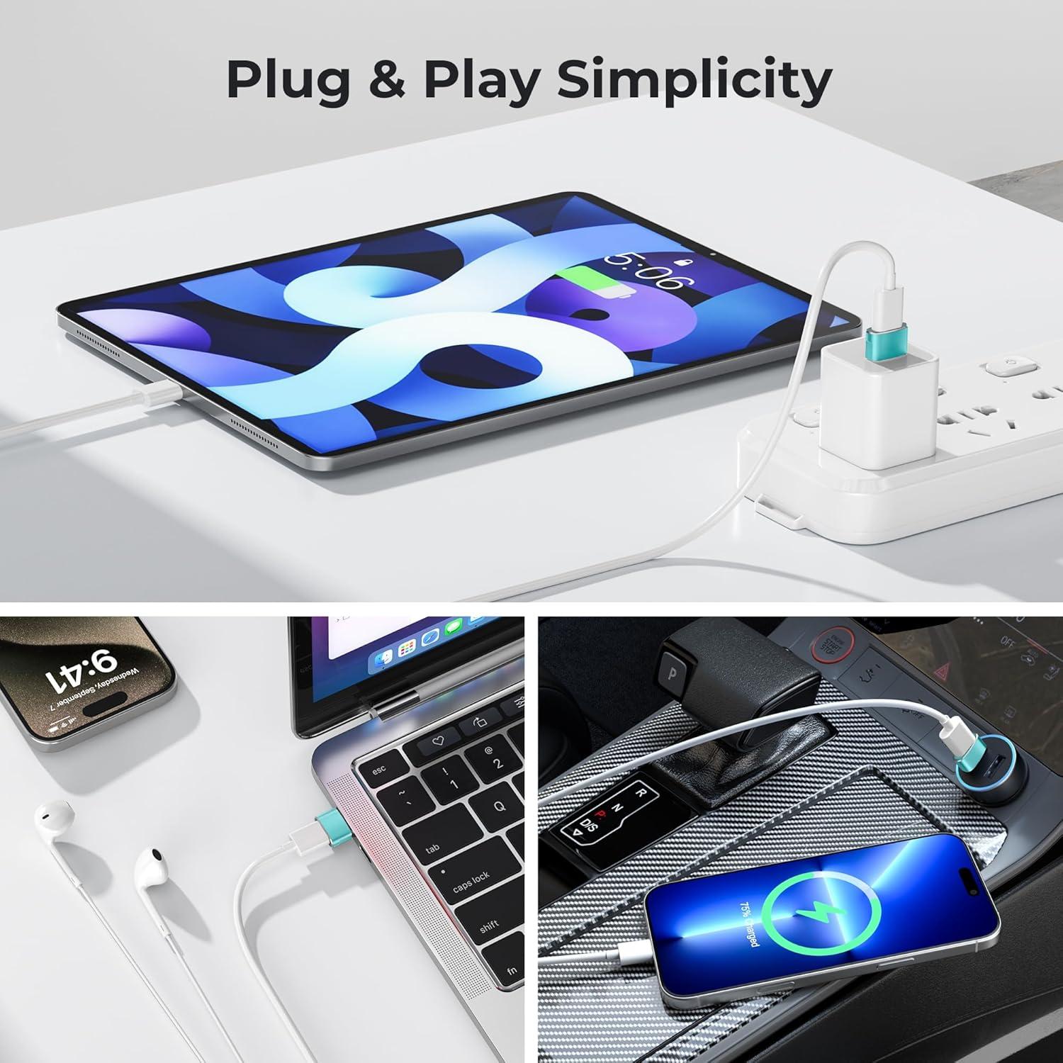 Adaptador USB C a USB A Basesailor Paquete de 3 Verde