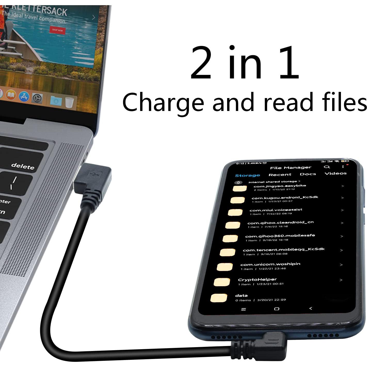 Cable Micro USB 25cm Maixbomr Carga Rápida 2A Ángulo 90°