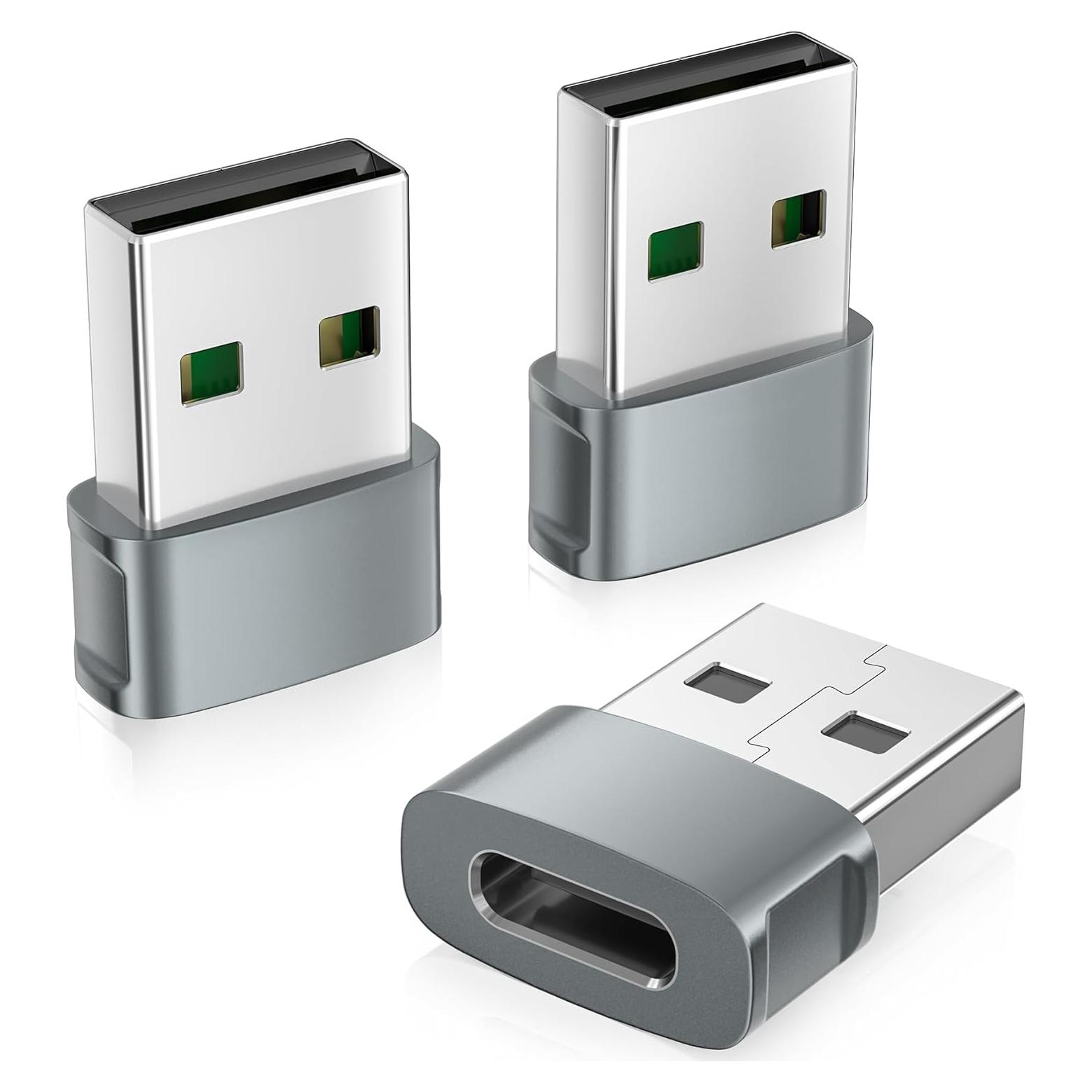 Adaptador USB a USB-C Basesailor 3 Pack Gris - Carga Rápida