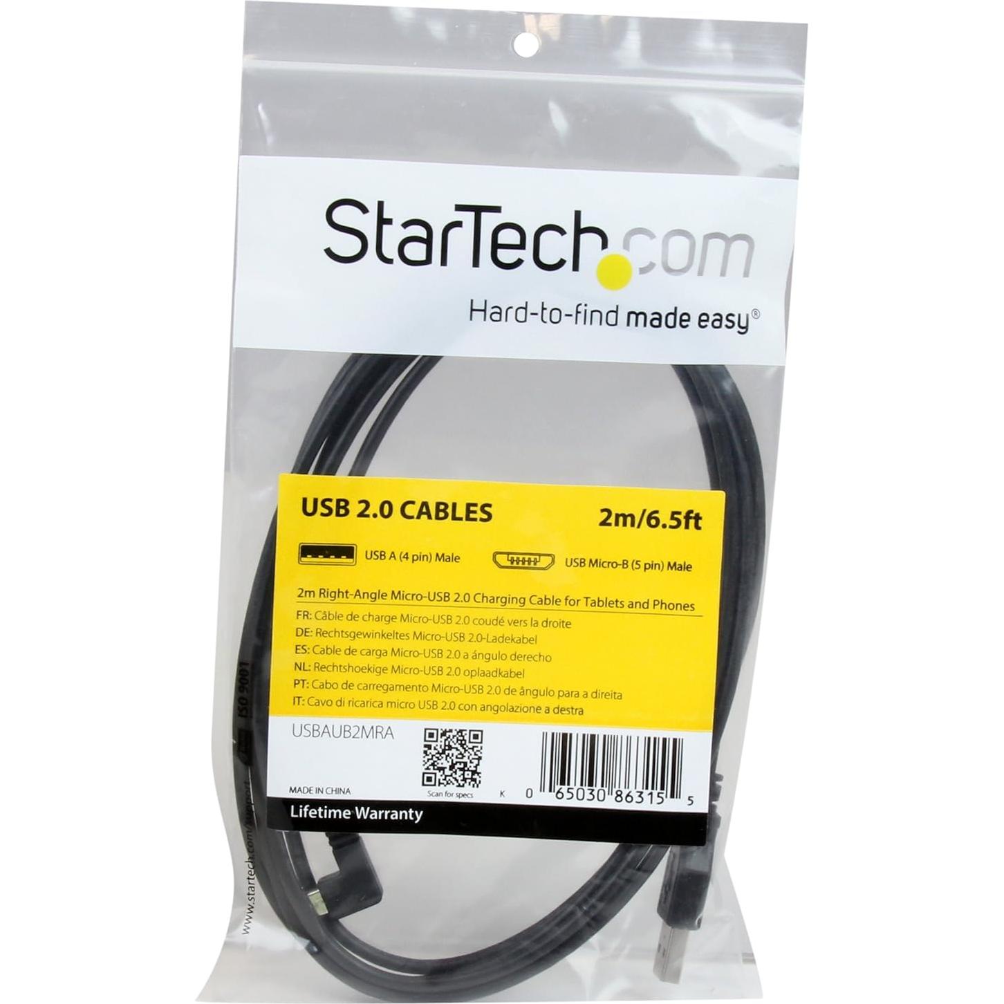 Cable Micro-USB 2m StarTech.com Carga Rápida Ángulo Recto