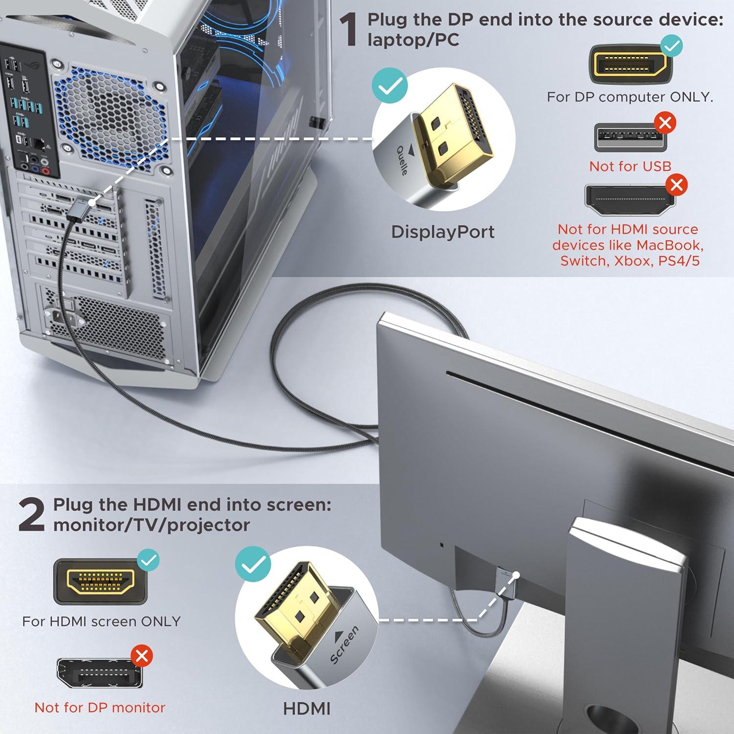 Cable DisplayPort a HDMI WARRKY 4K 30Hz 1.83m Unidireccional