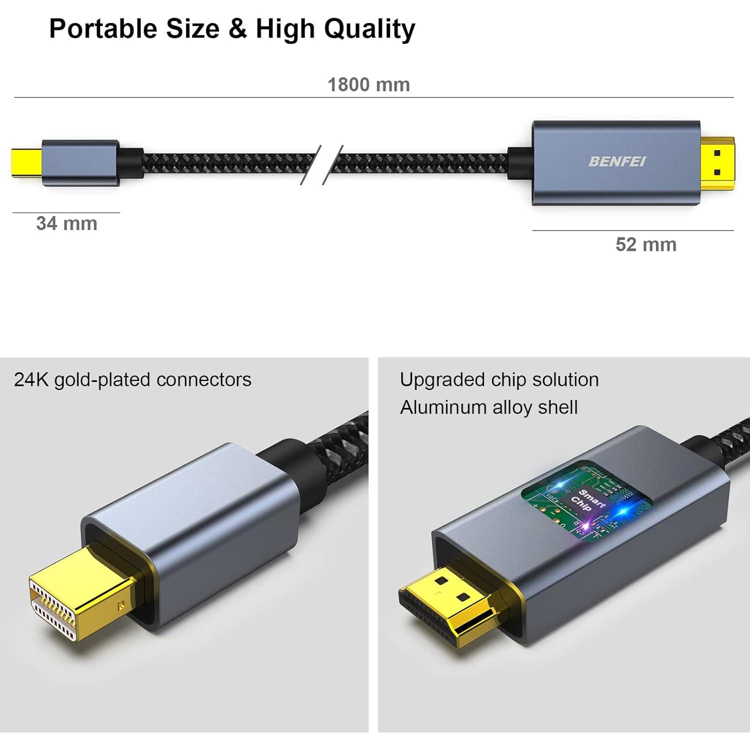 Cable Mini DisplayPort a HDMI 3 Metros BENFEI 4K 30Hz