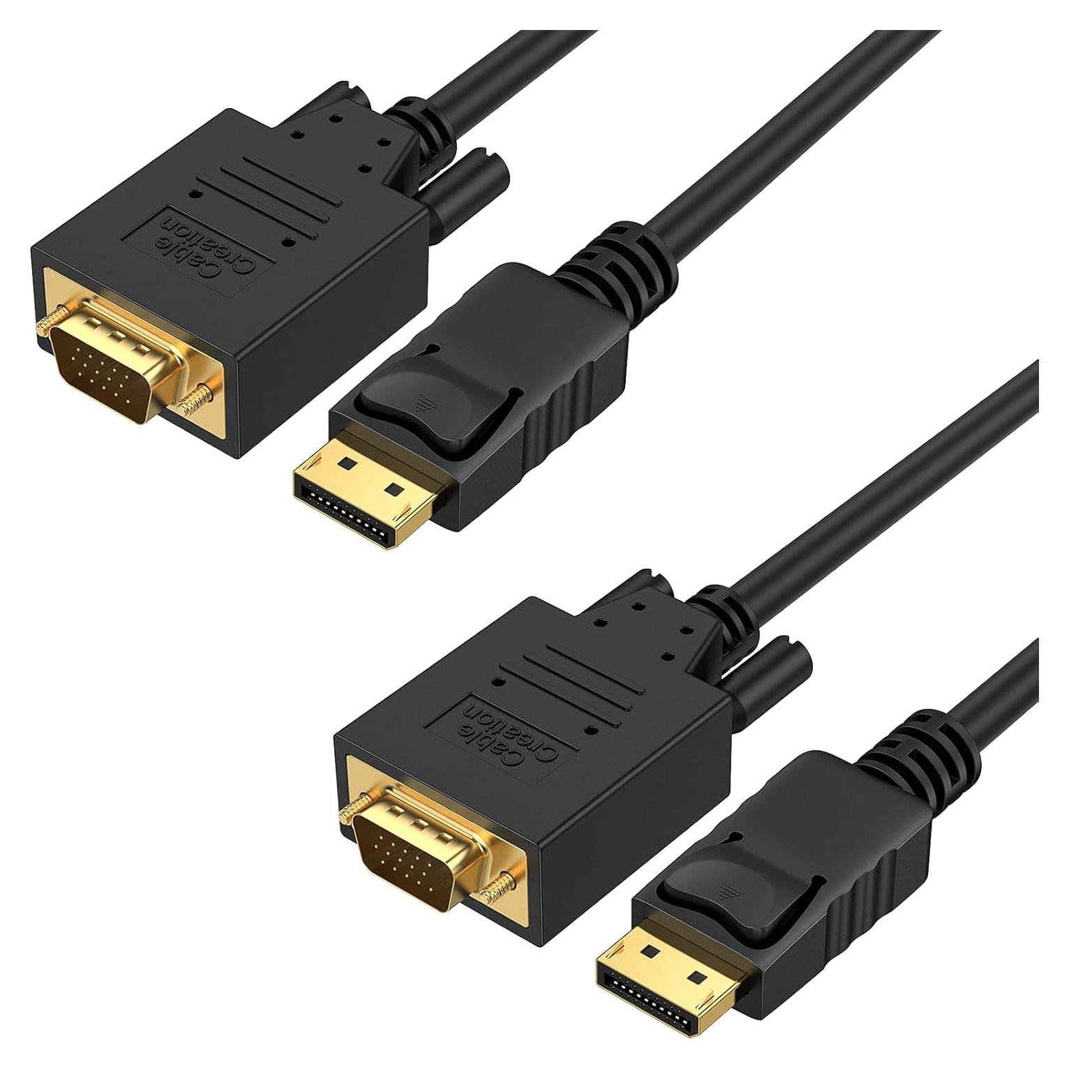 Cable DisplayPort a VGA 6 Pies CableCreation Paquete de 2