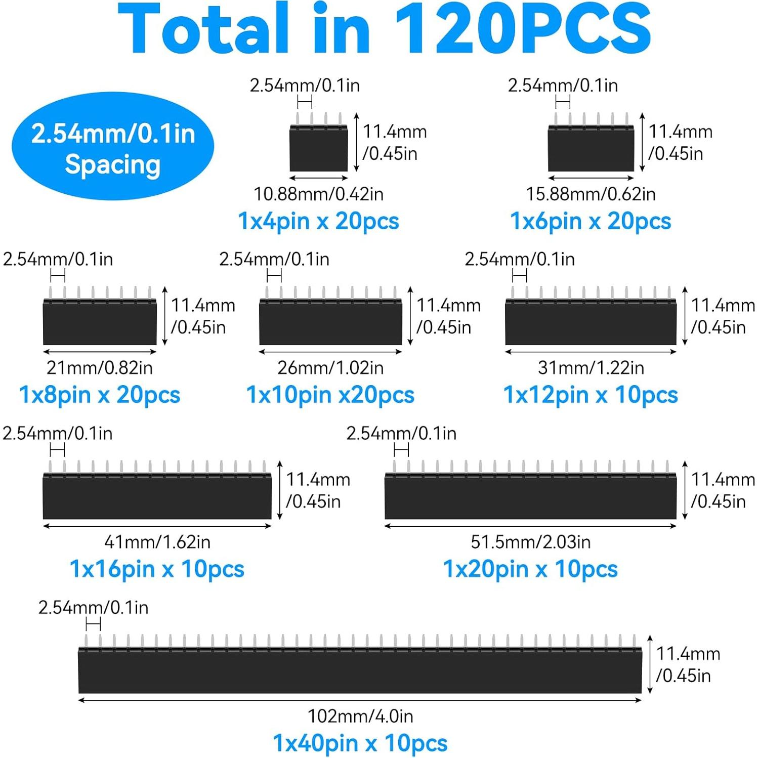 Kit de Conectores de Socket de Encabezado YELUFT 120 Pcs 2.54mm