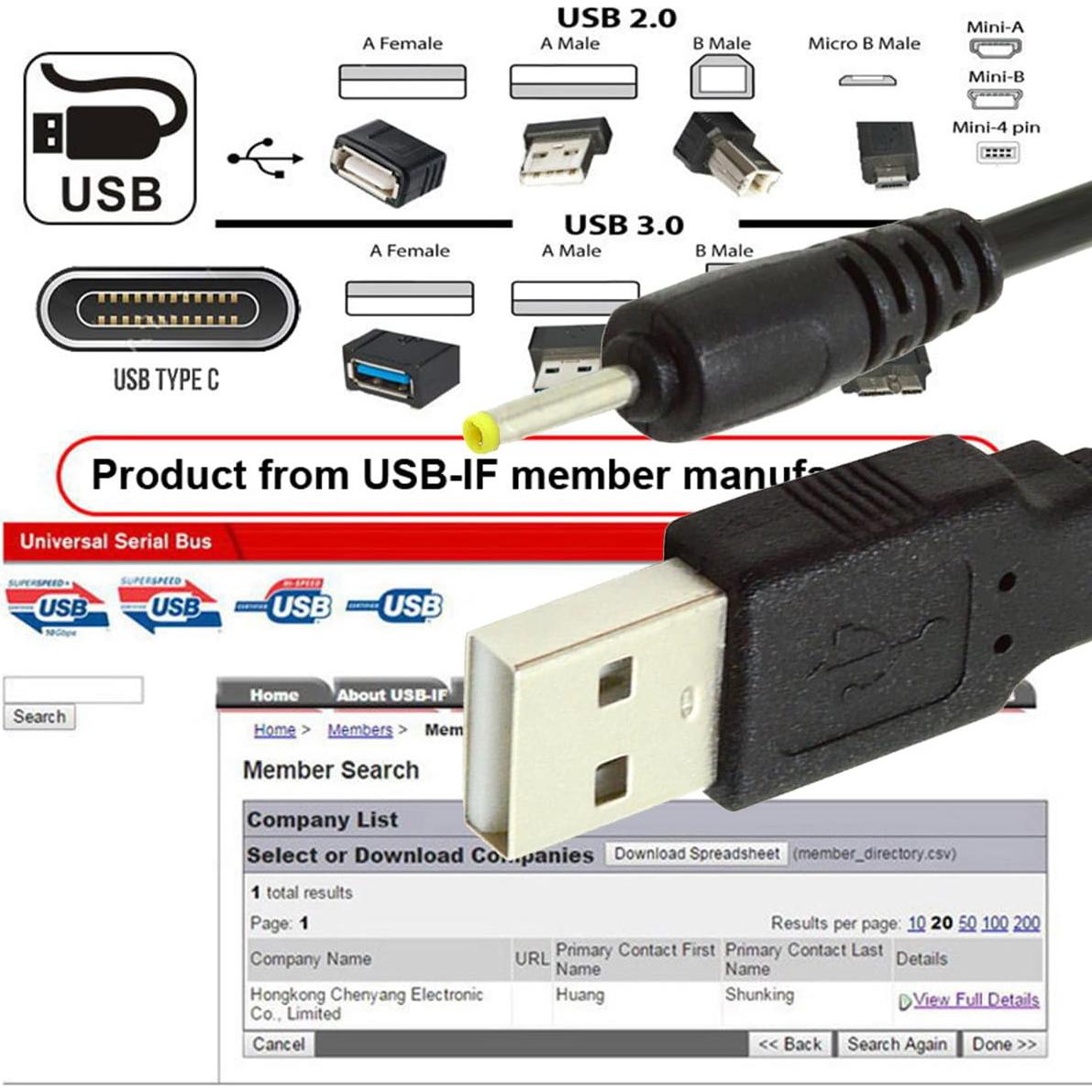 Cable de Carga USB 2.0 Macho A a Barrel DC 5V 2.5x0.7mm CY